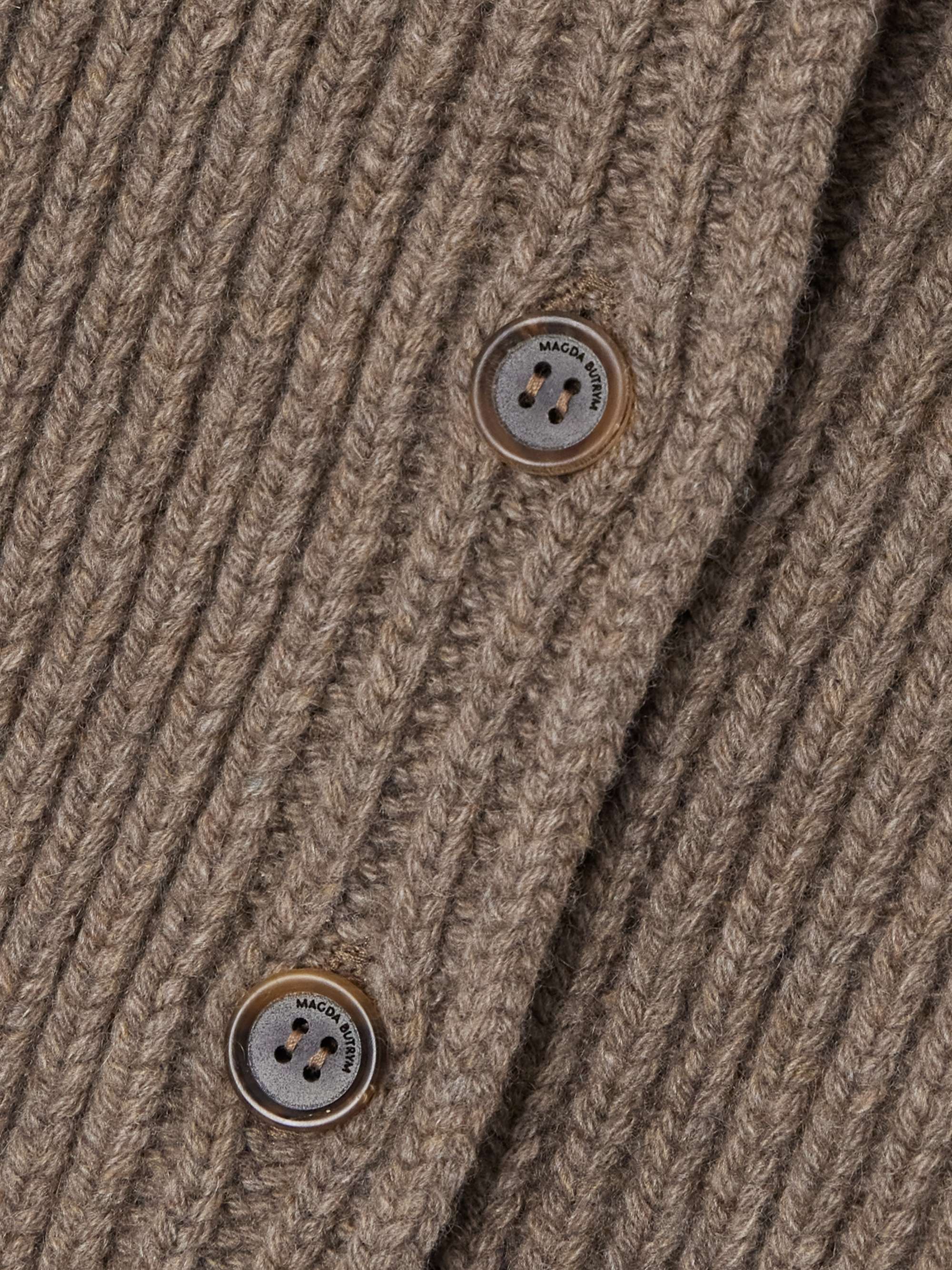 Cropped cotton crochet-trimmed ribbed cashmere cardigan view