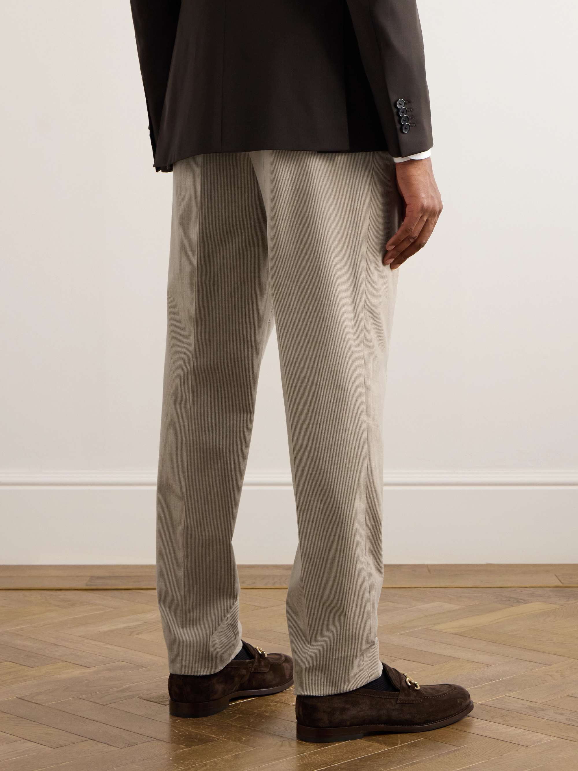 Straight-Leg Pleated Cotton-Blend Corduroy Suit Trousers view