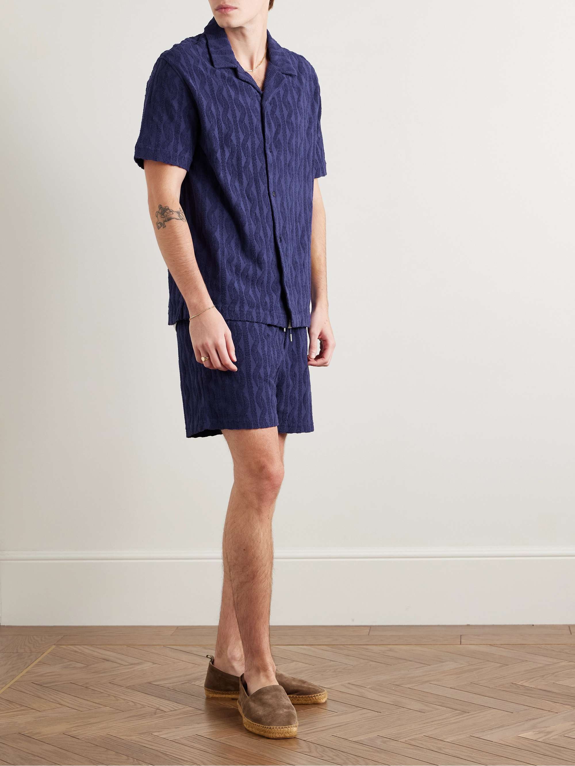 Roberto Camp-Collar Jacquard-Knit Organic Cotton-Terry Shirt view
