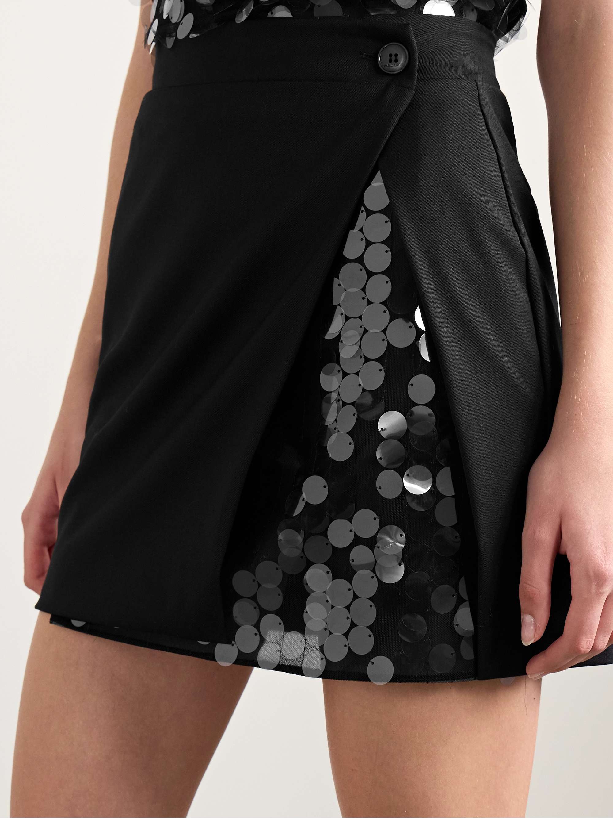 Noelia twill and paillette-embellished tulle mini wrap skirt view