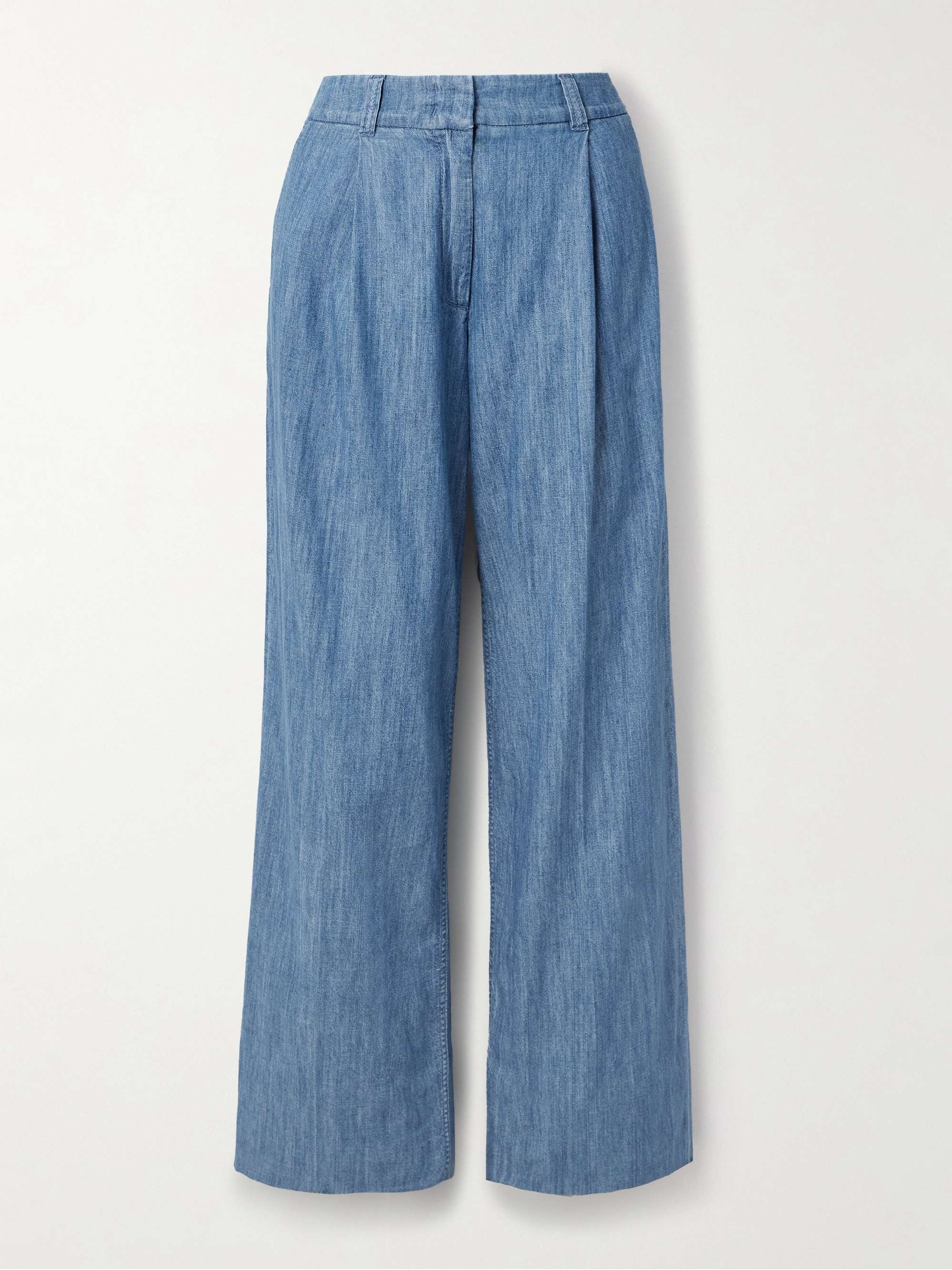 Pleated organic cotton-chambray wide-leg pants hero visual