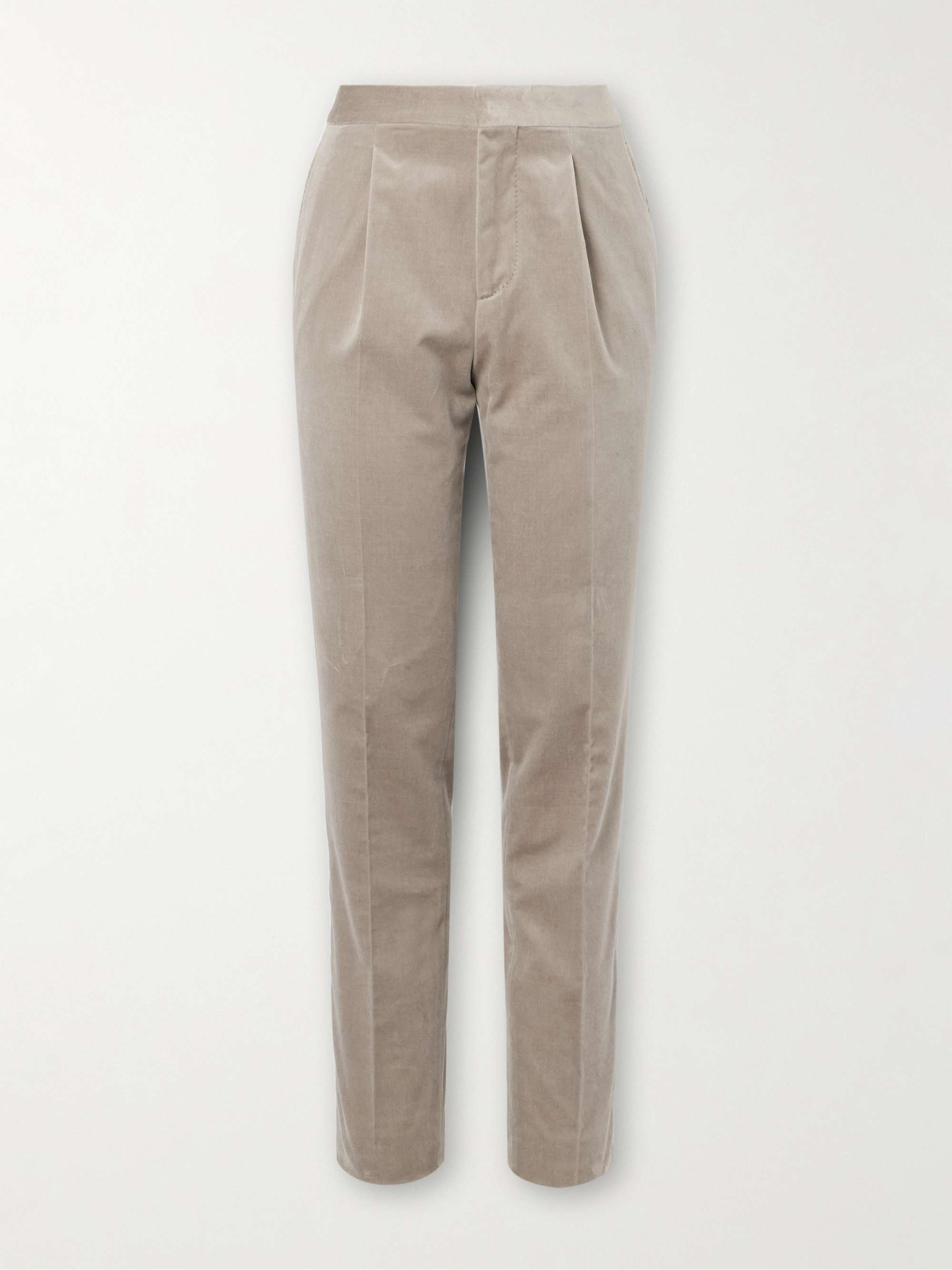 Straight-Leg Pleated Satin-Trimmed Cotton-Velvet Tuxedo Trousers hero visual
