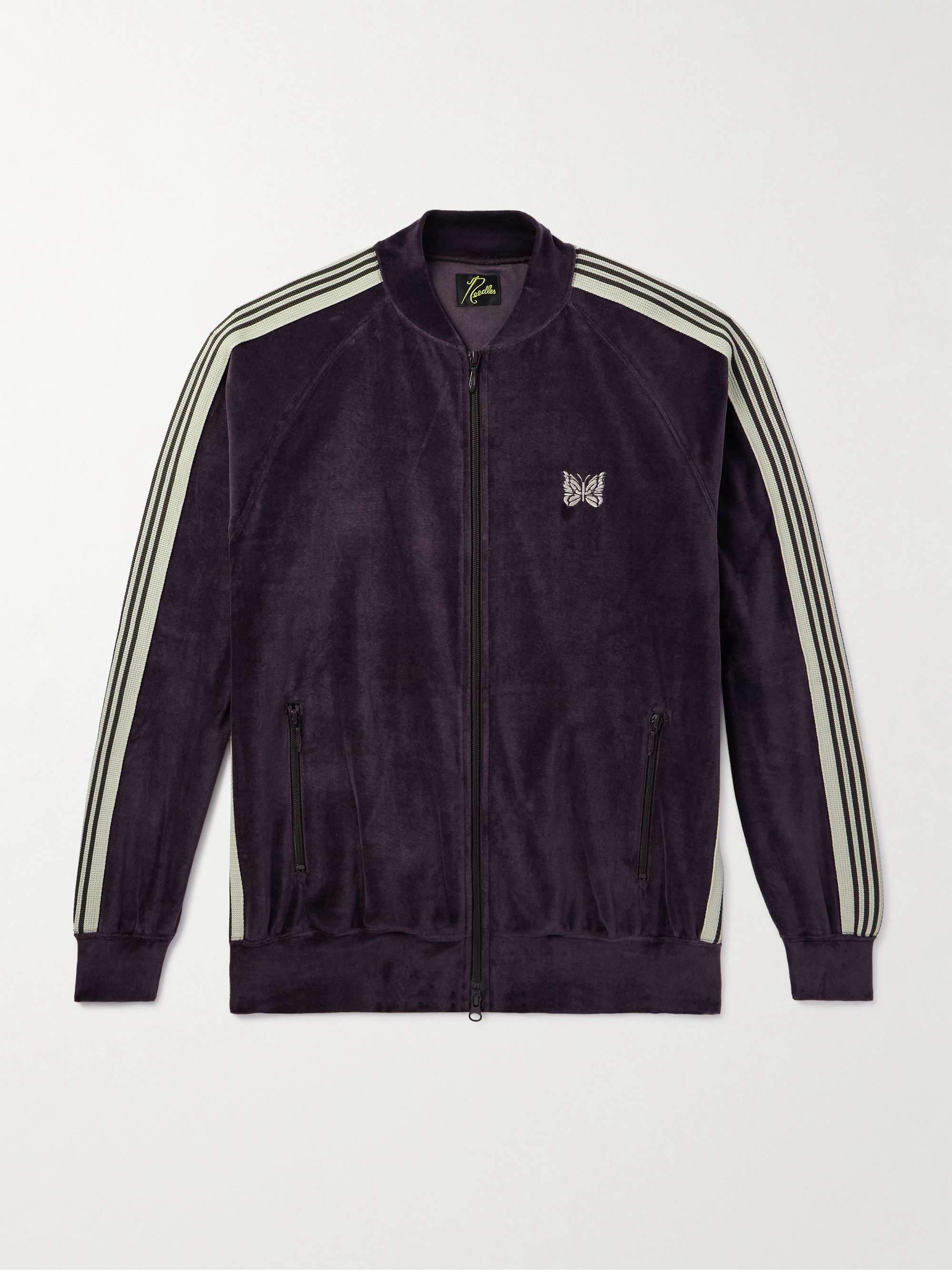 Logo-Embroidered Striped Cotton-Blend Velour Jacket hero visual