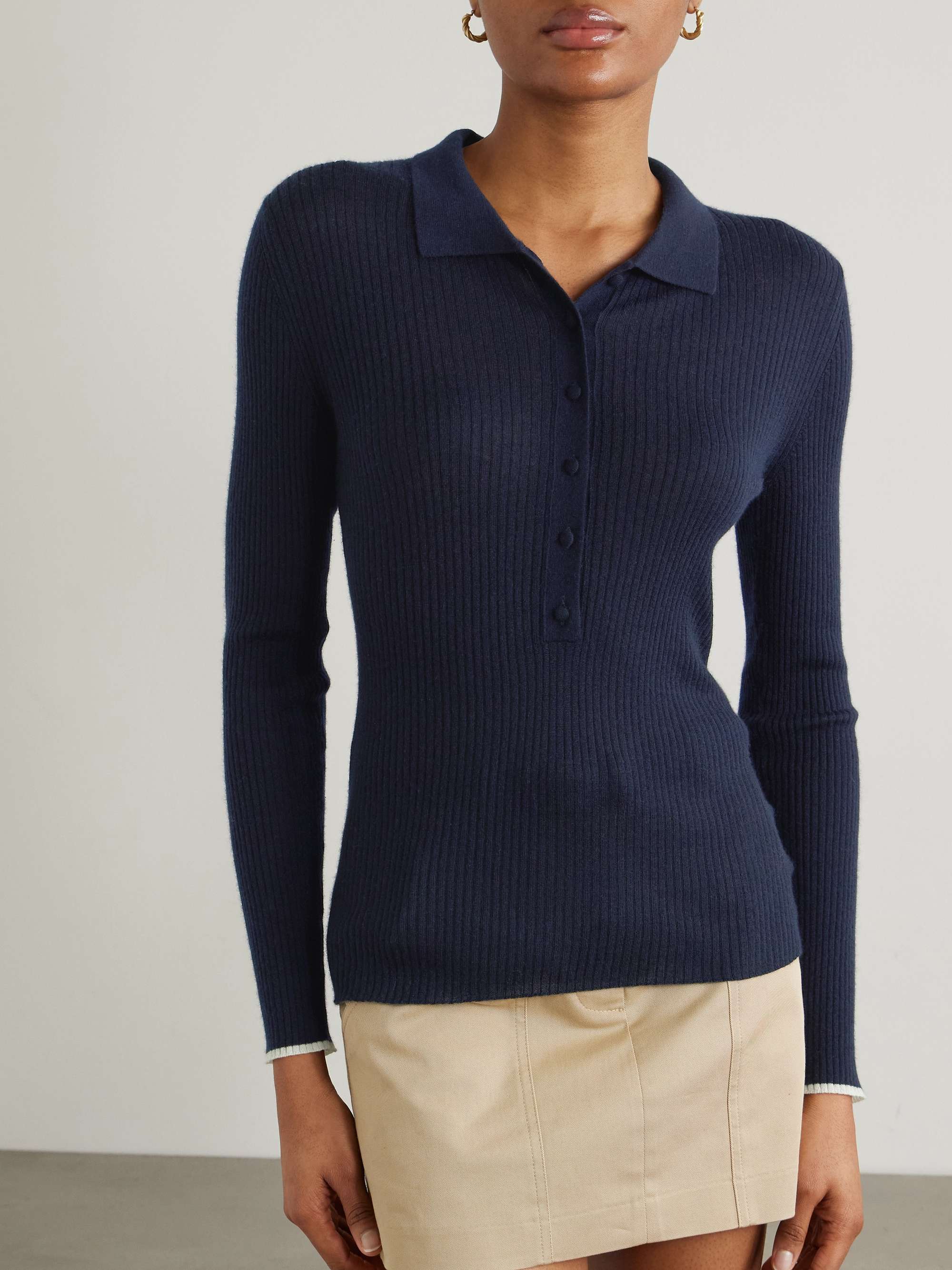 Maja ribbed organic cashmere polo shirt view