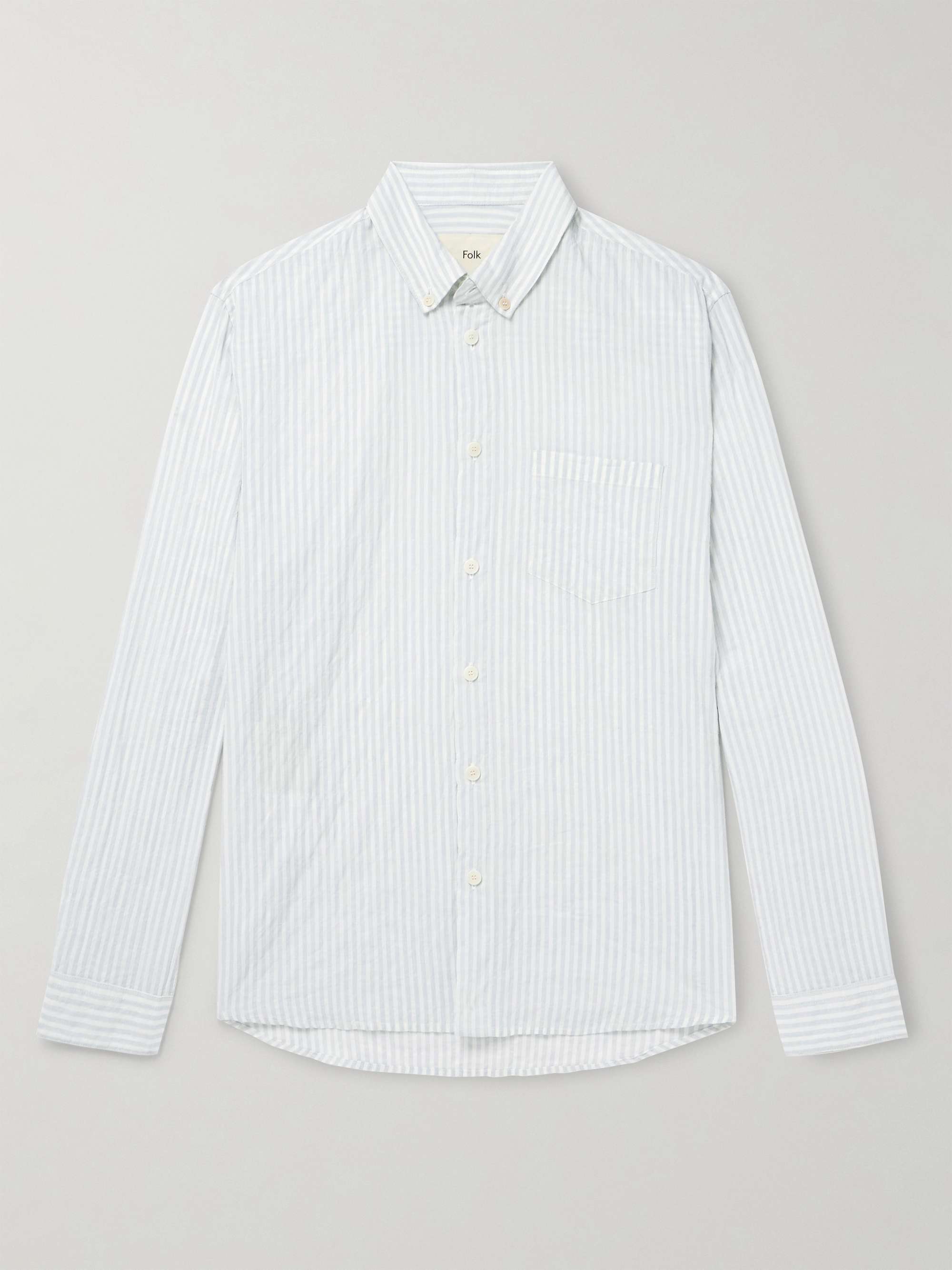 Button-Down Collar Striped Cotton-Blend Seersucker Shirt hero visual