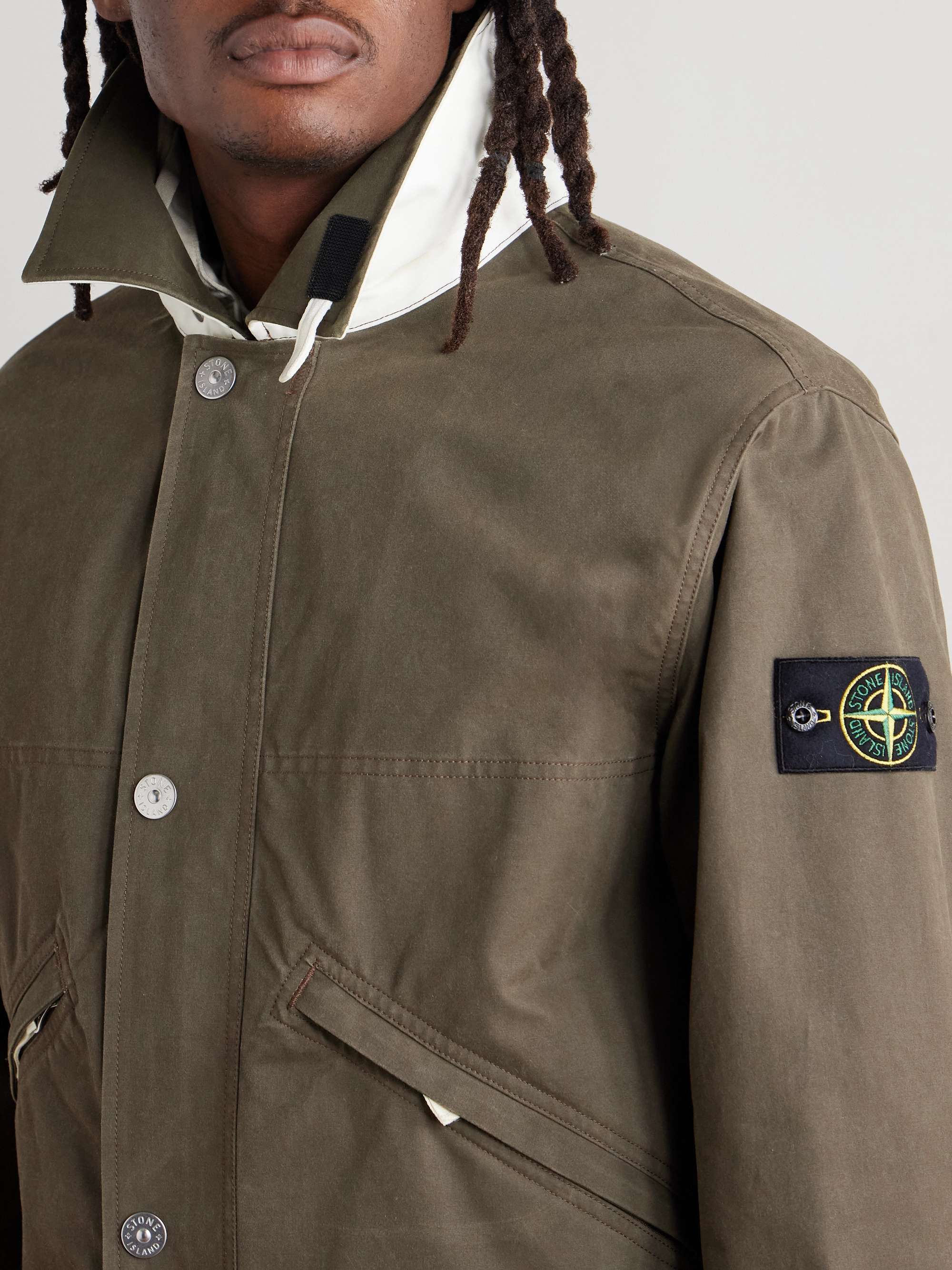 Logo-Appliquéd Colour-Block Tela Resinata Hooded Jacket view