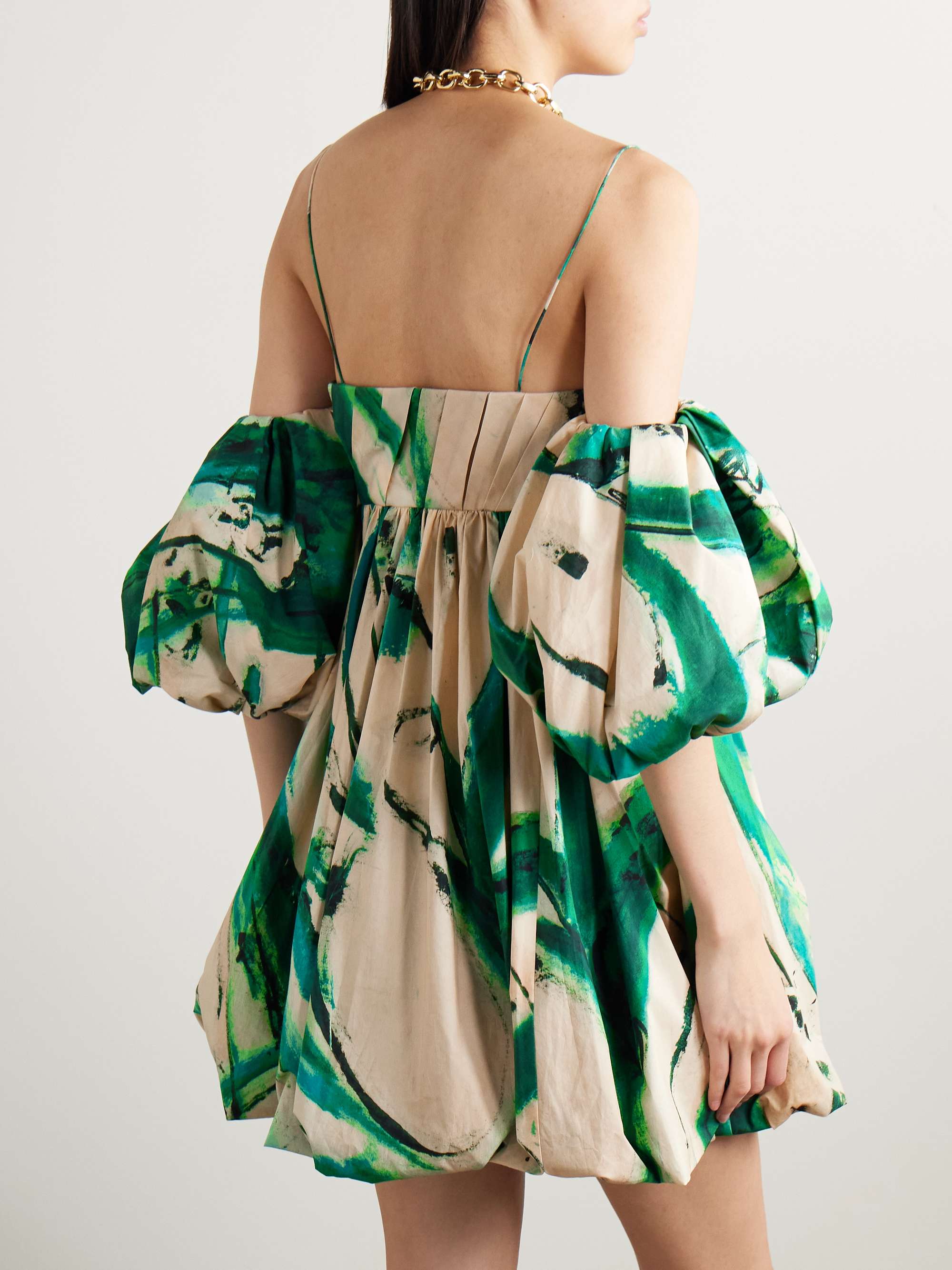 + Lee Krasner Hartigan cold-shoulder pleated printed cotton-poplin mini dress view