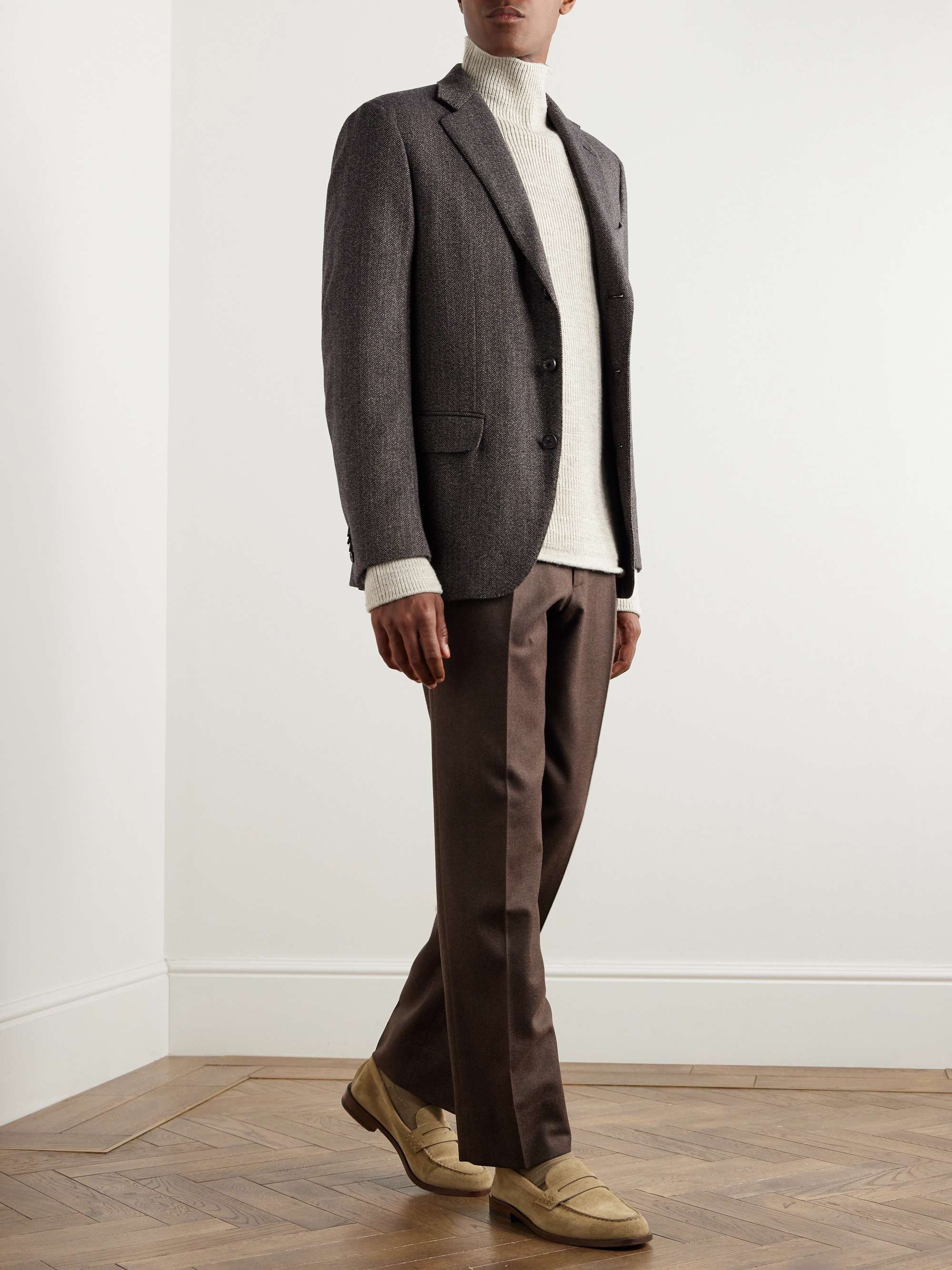 Torino Pinstripe Herringbone Cashmere-Tweed Blazer view