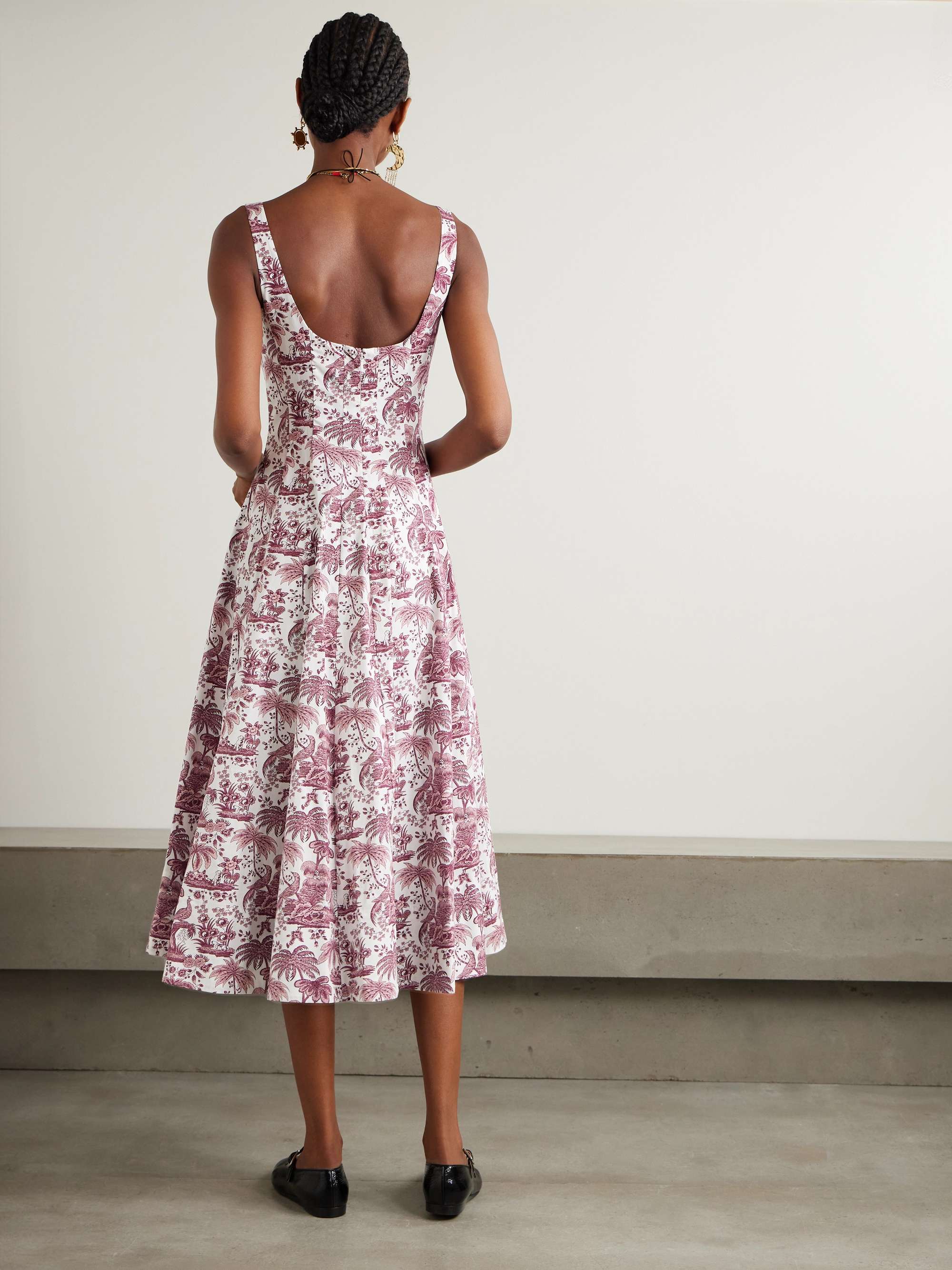 Wells pleated printed cotton-blend poplin midi dress view