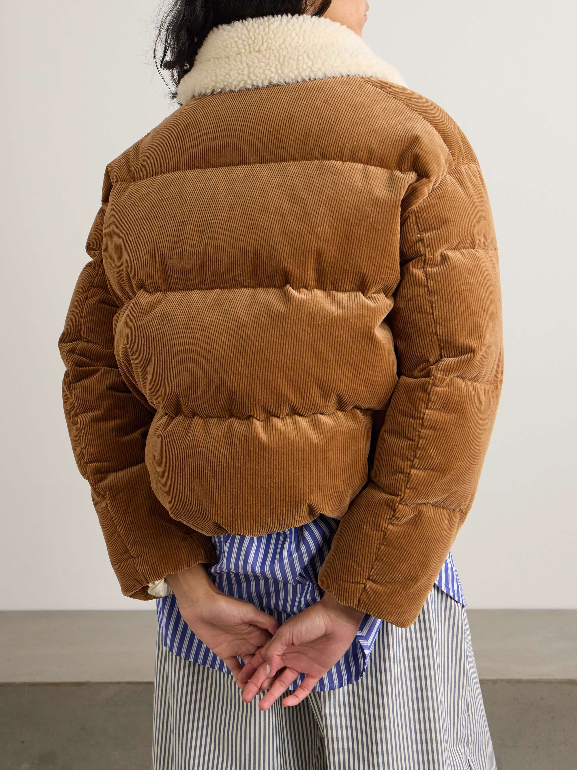 Embroidered shearling-trimmed quilted padded cotton-blend corduroy jacket view
