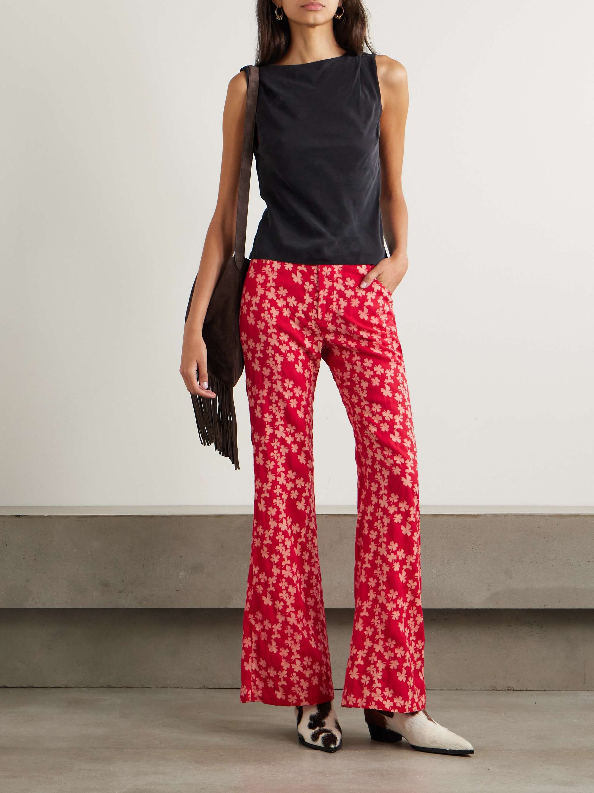 Bunny printed wool-jacquard flared pants view