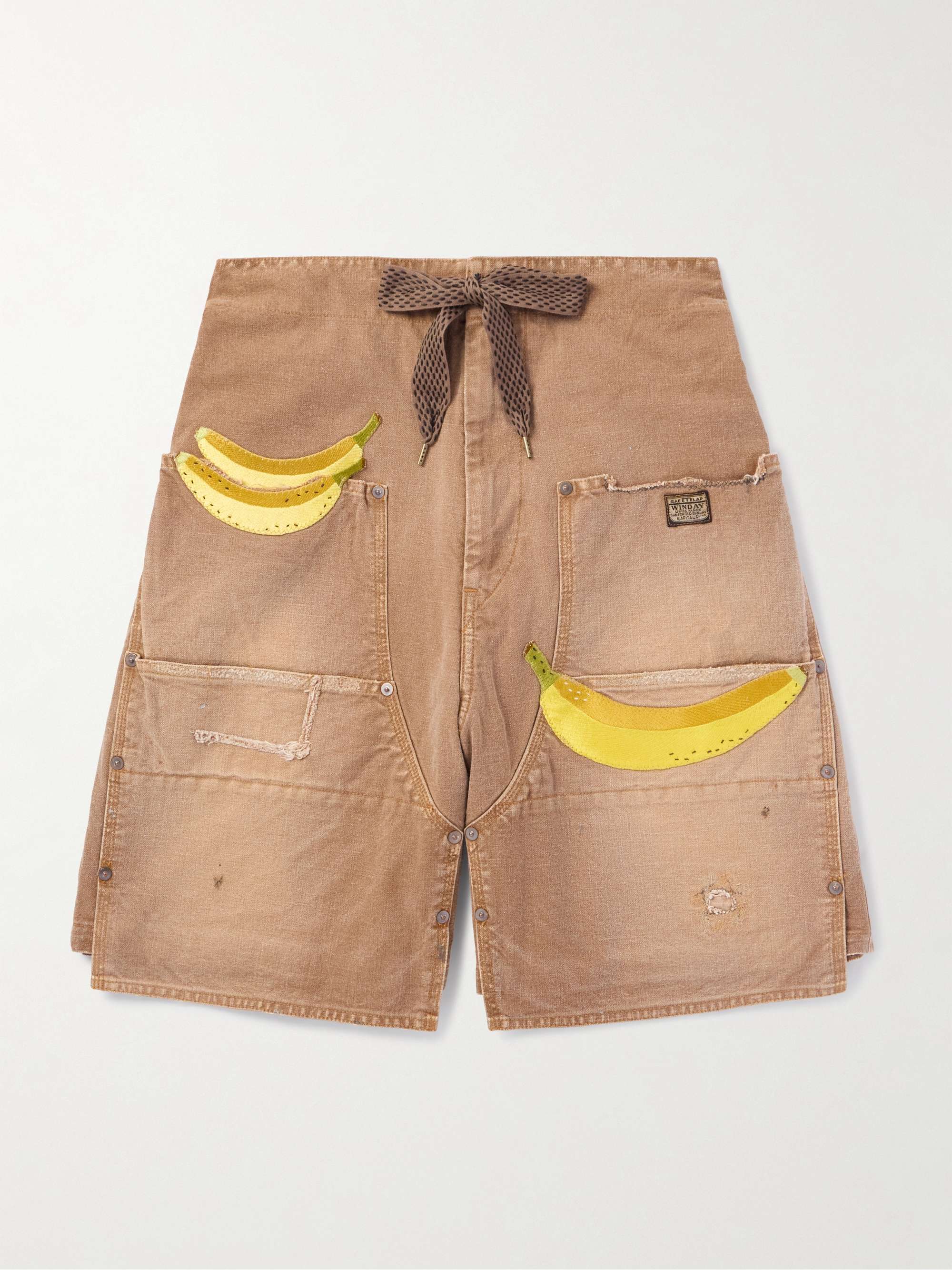 Wide-Leg Appliquéd Distressed Panelled Denim Shorts hero visual