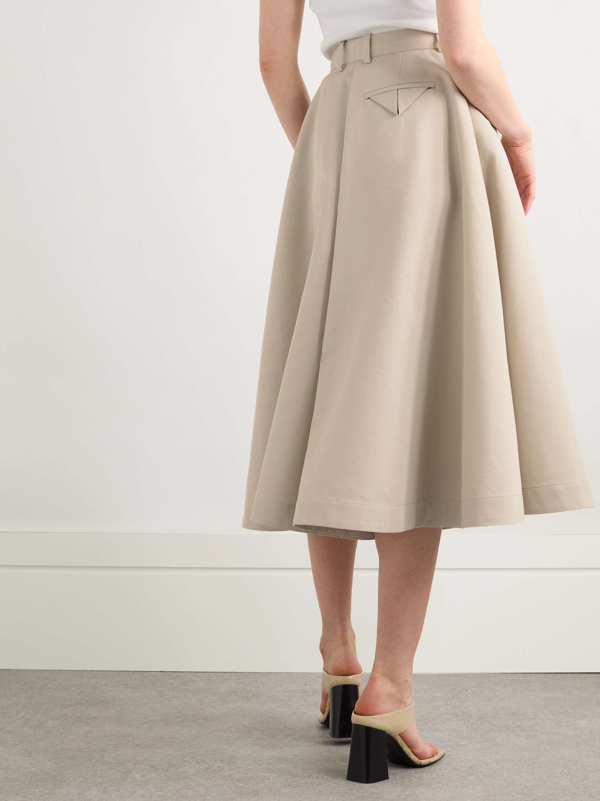 Cotton and silk-blend twill midi skirt view