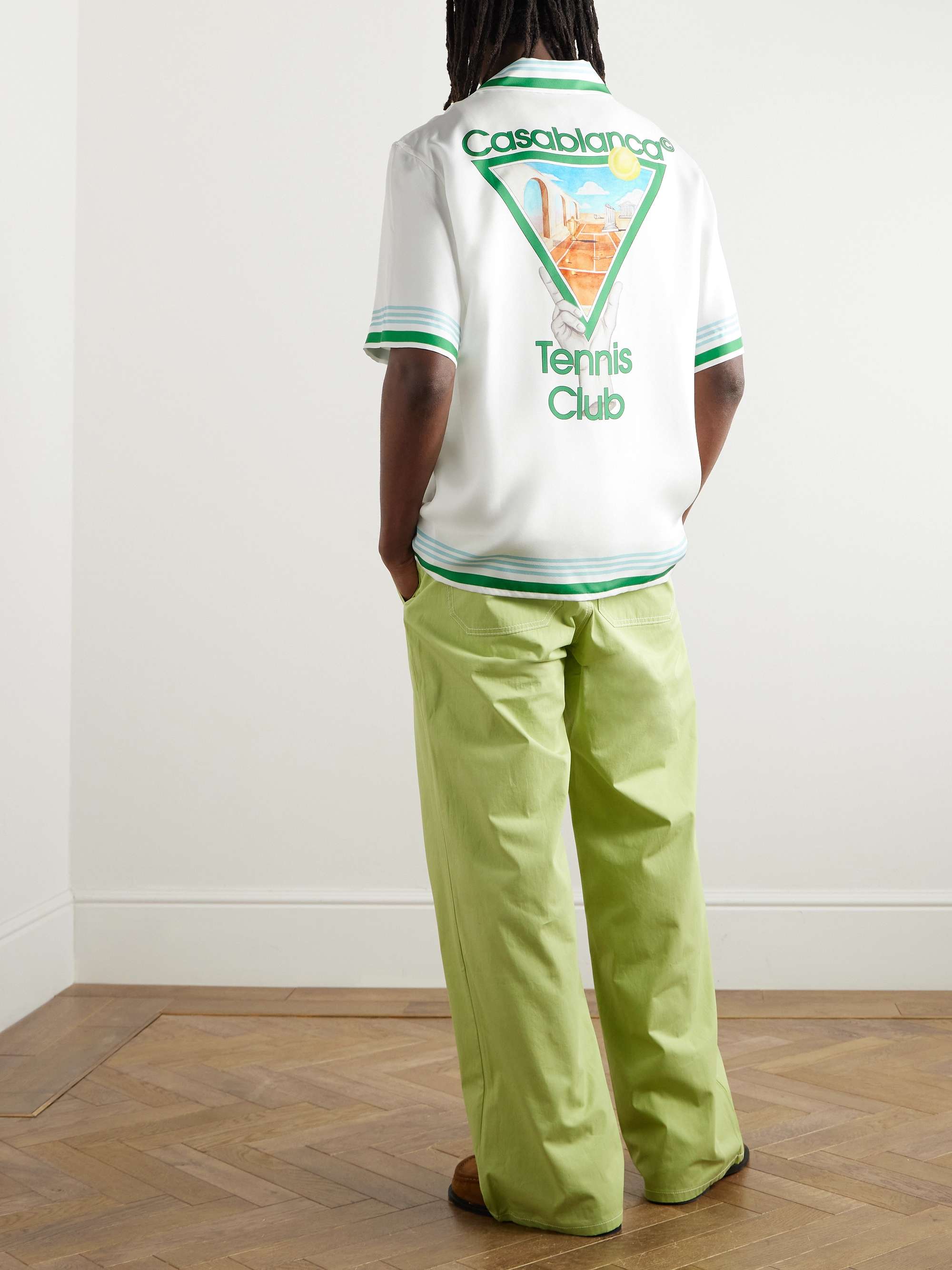 Metaphysical Tennis Icon Convertible-Collar Printed Silk-Twill Shirt view