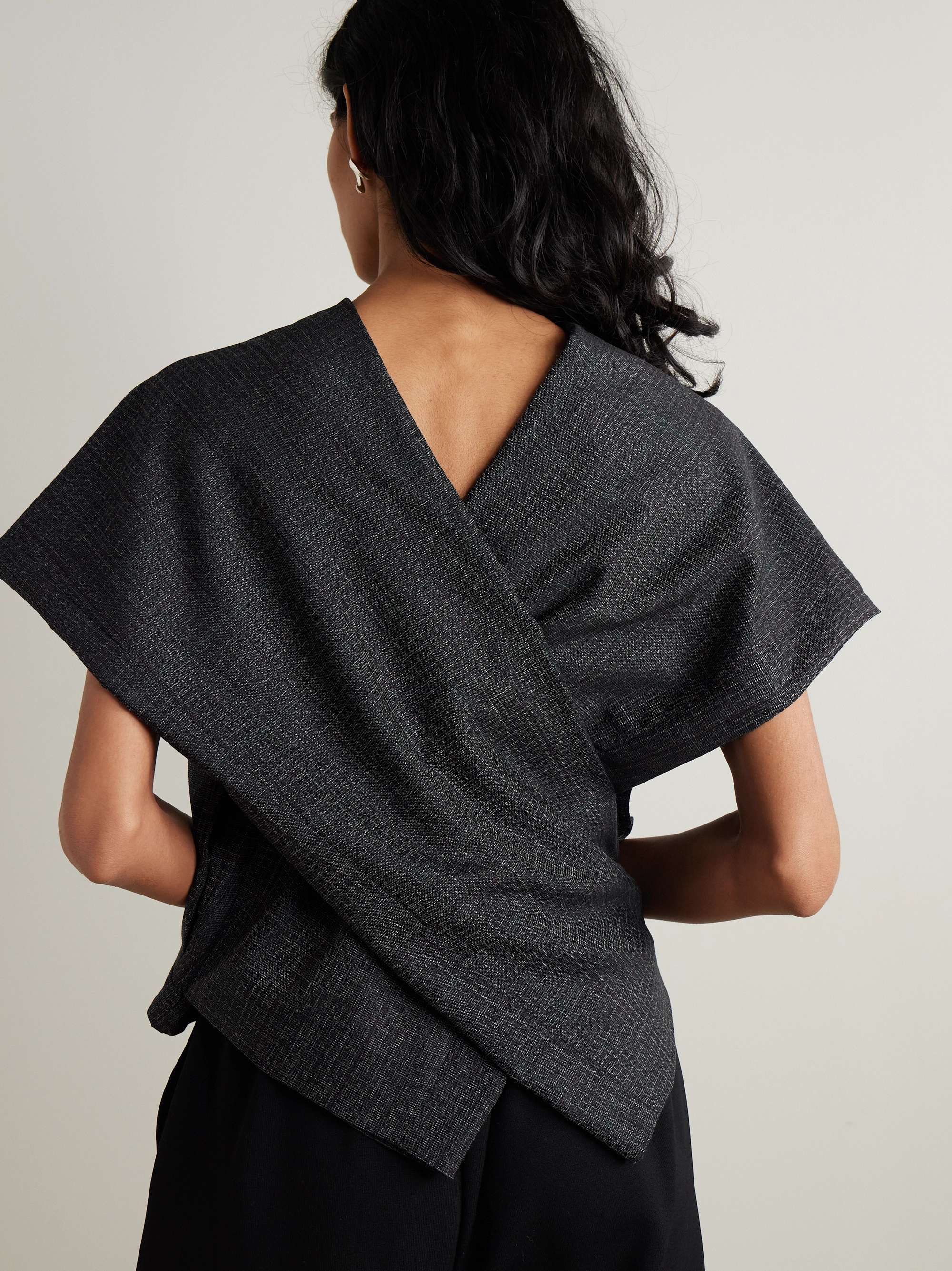 Draped checked wool-twill top view