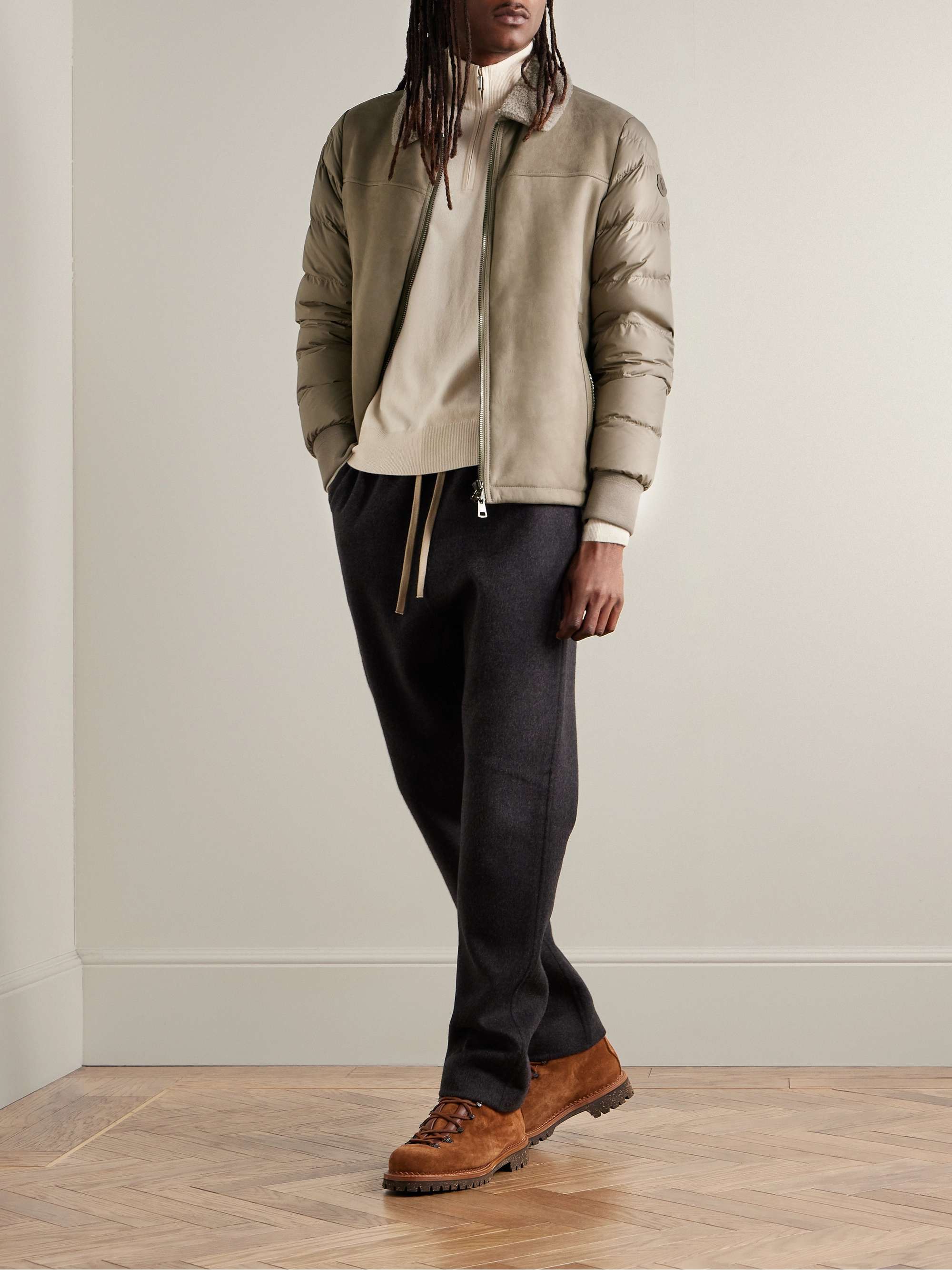 Jumeaux Logo-Appliquéd Shearling and Leather-Trimmed Suede and Quilted Shell Down Jacket view