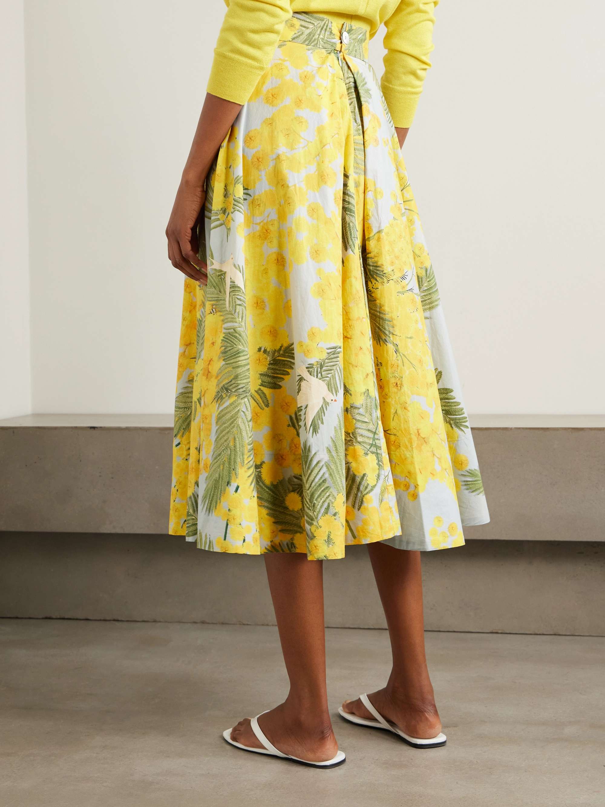 Wynona floral-print cotton-poplin midi skirt view