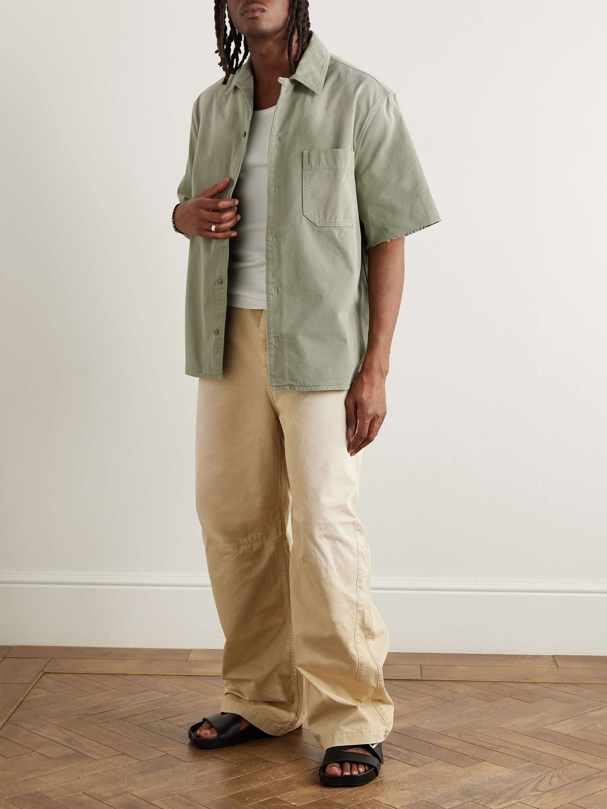 + Paula's Ibiza Convertible-Collar Logo-Appliquéd Frayed Cotton-Twill Shirt view