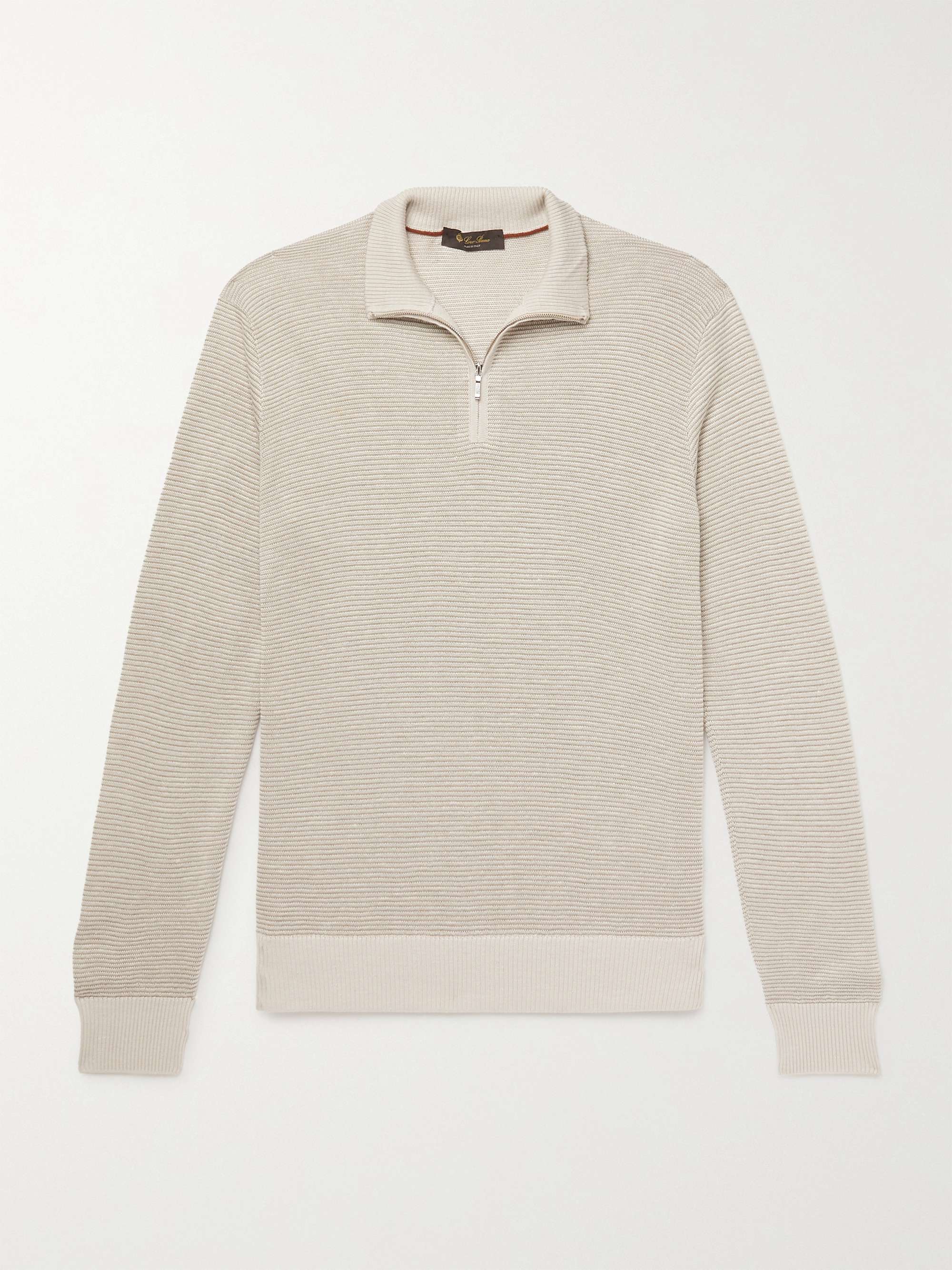 Slim-Fit Ribbed Silk, Cashmere and Linen-Blend Half-Zip Sweater hero visual