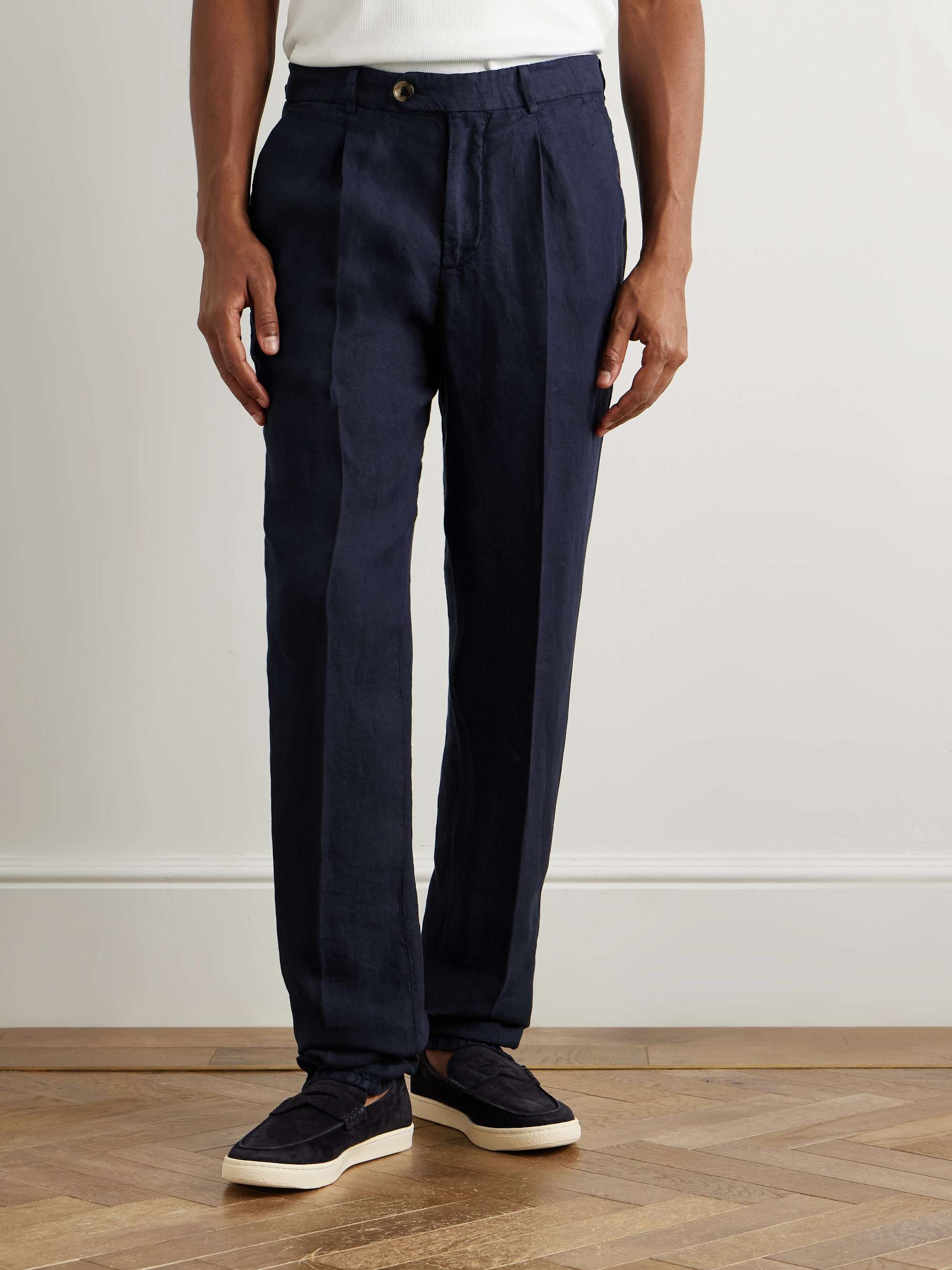 Tapered Pleated Linen-Twill Trousers view