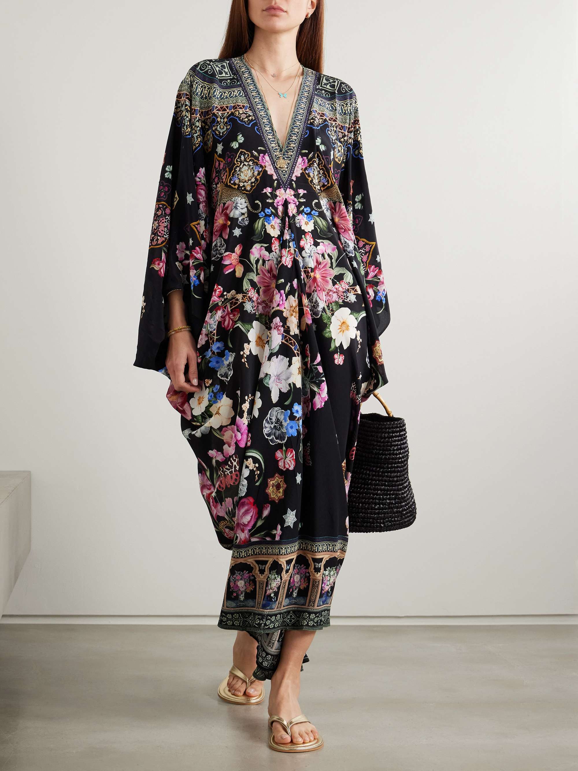 Midnight in Monserrate crystal-embellished printed silk-crepe kaftan view