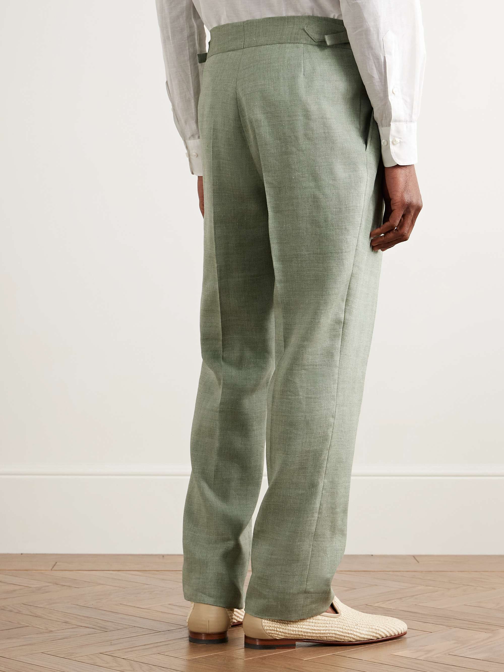 Hepworth Straight-Leg Pleated Herringbone Linen and Wool-Blend Suit Trousers view