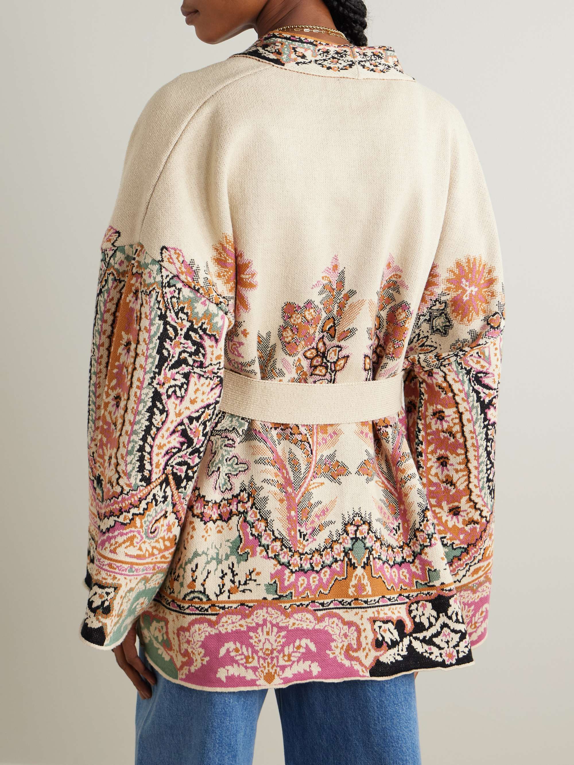 Belted silk, cotton and linen-jacquard cardigan view