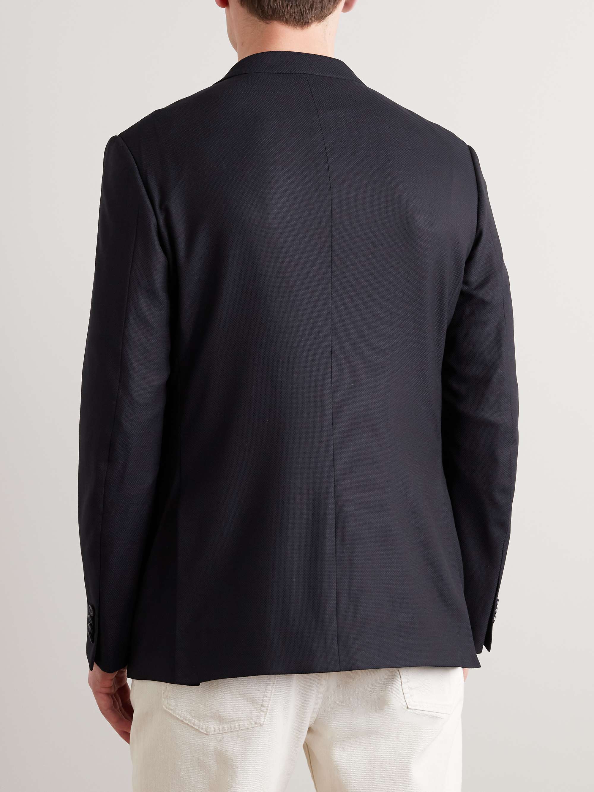 Navy 10-Pocket Stretch Wool and Silk-Blend Blazer view