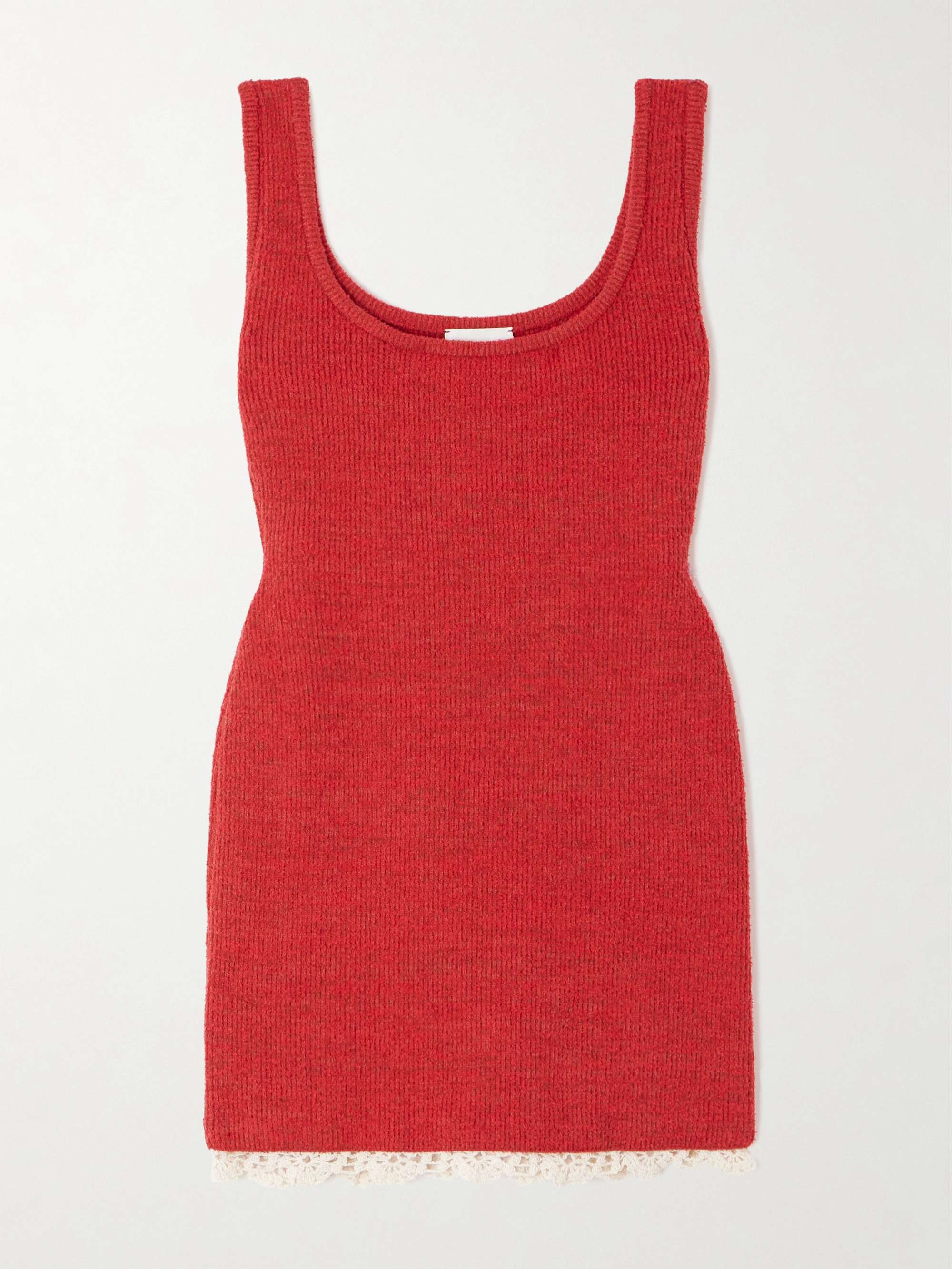 Cotton crochet-trimmed ribbed-knit mini dress hero visual