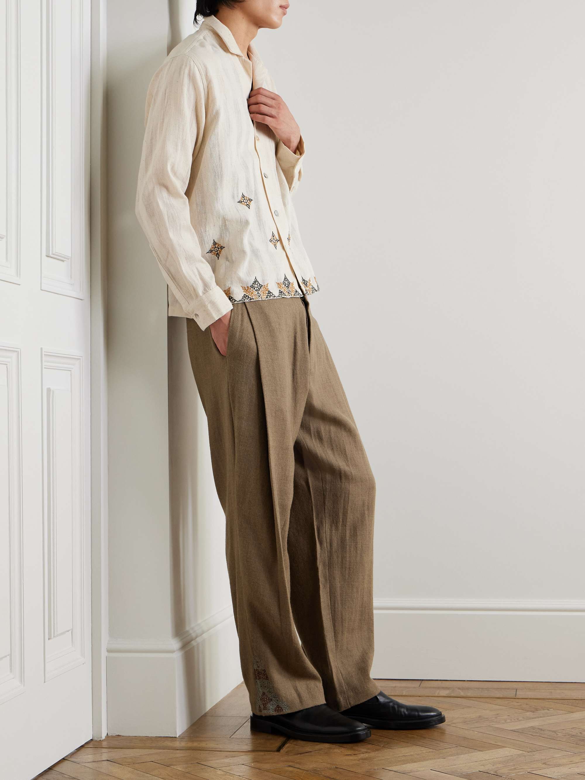 Straight-Leg Embellished Wool Trousers view