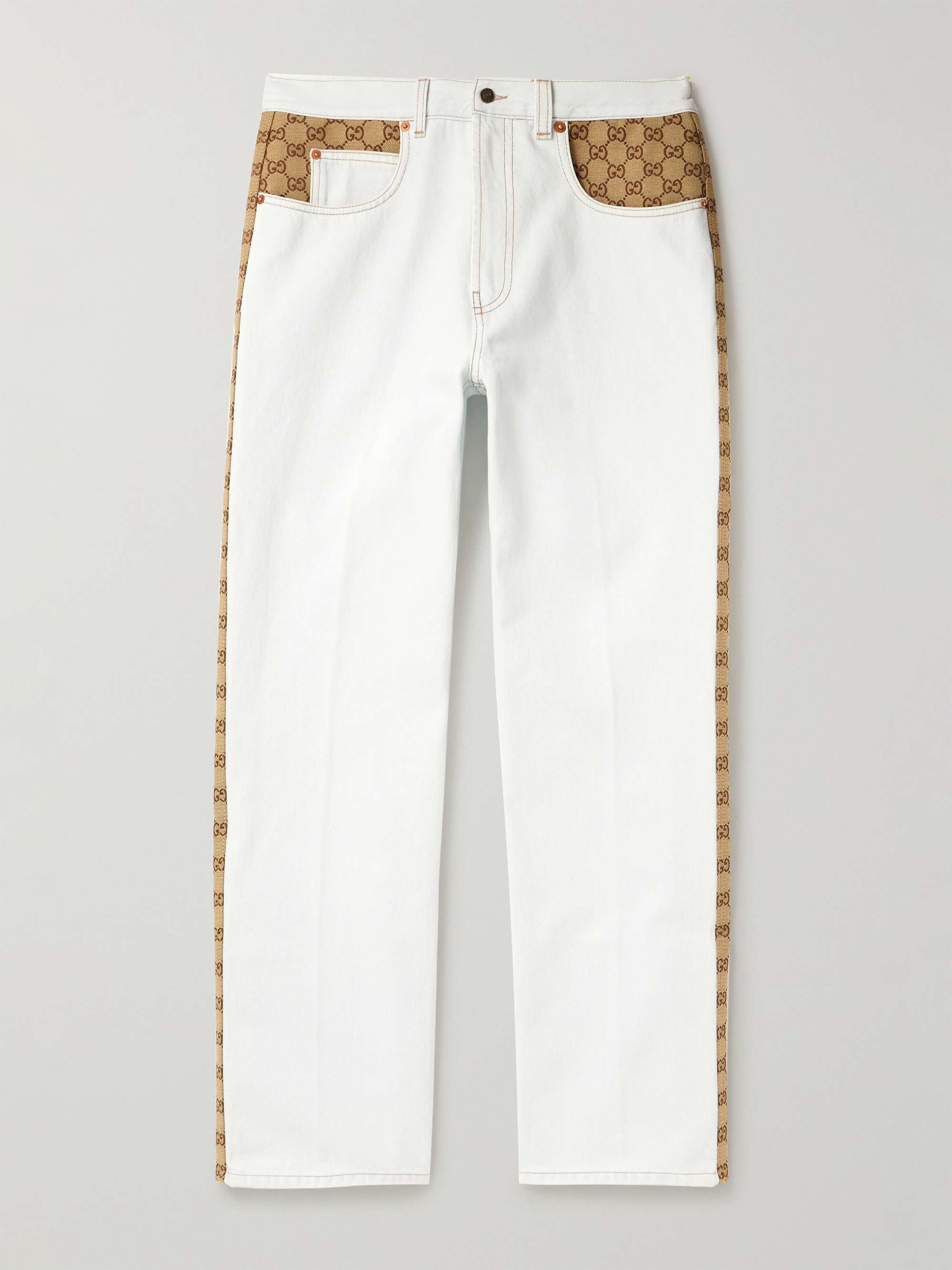 Straight-Leg Monogrammed Canvas-Trimmed Jeans hero visual