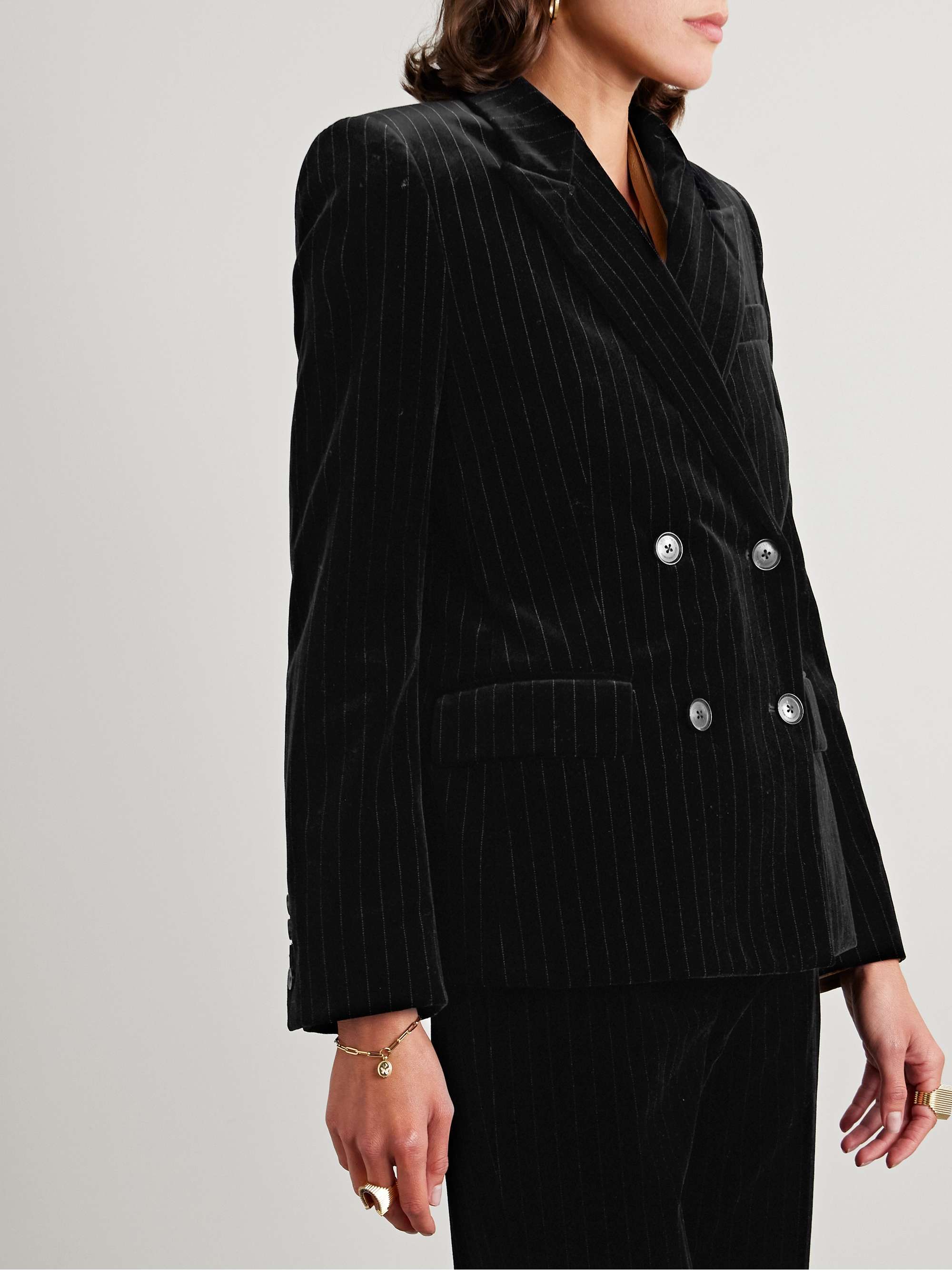 Veda double-breasted metallic striped cotton-velvet blazer view
