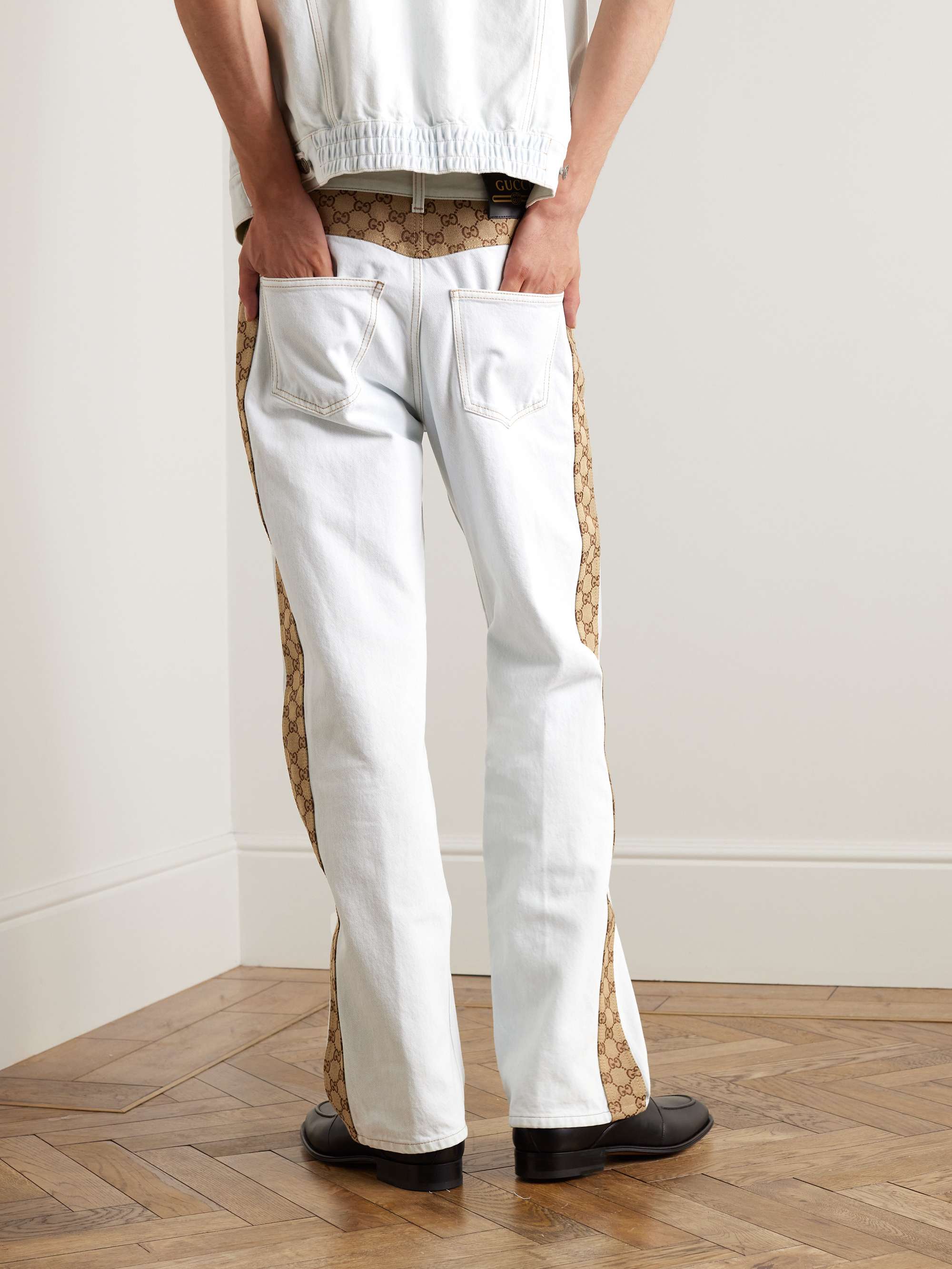 Straight-Leg Monogrammed Canvas-Trimmed Jeans view