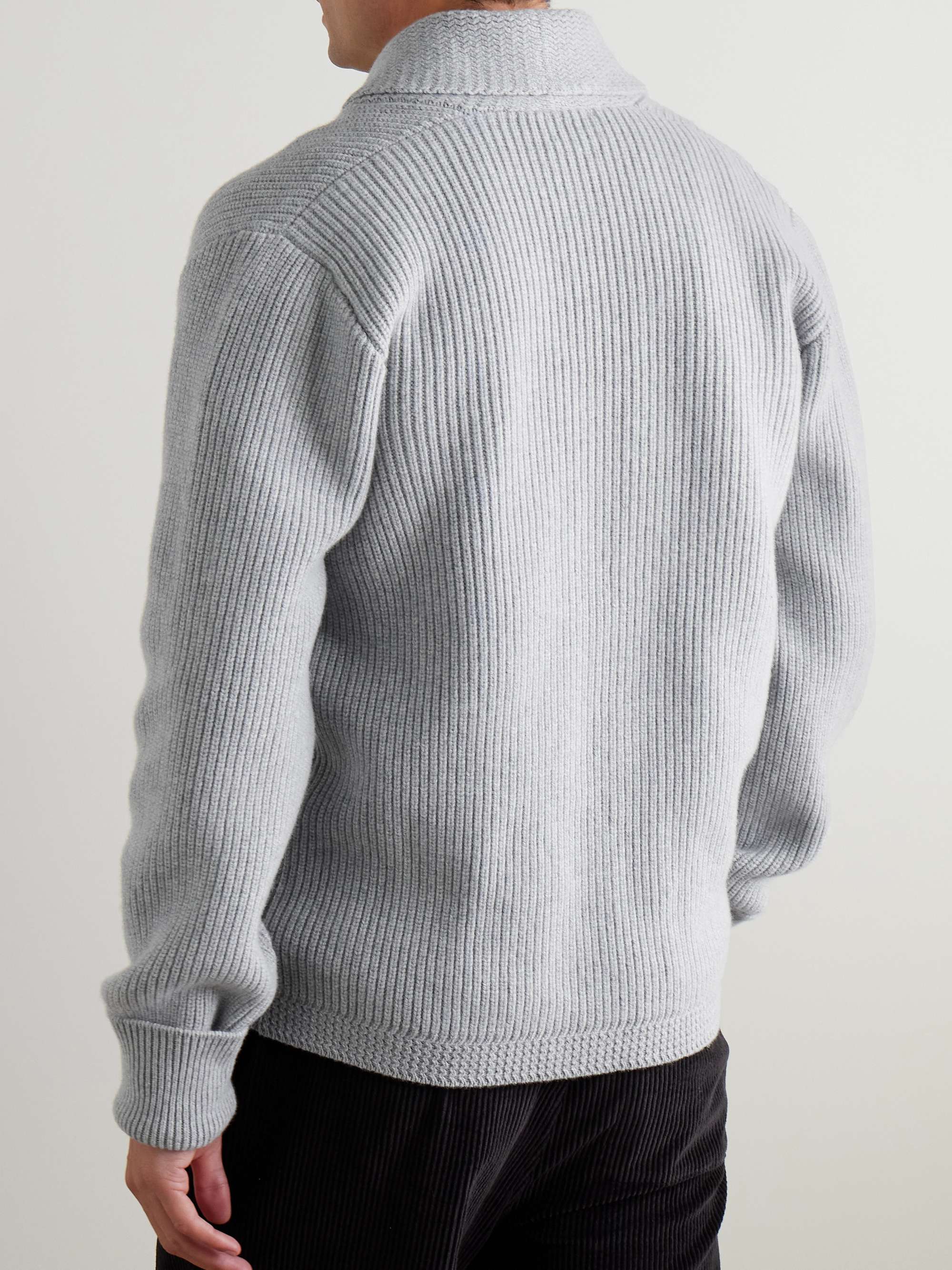 Duncan Shawl-Collar Ribbed Merino Wool and Cashmere-Blend Cardigan view