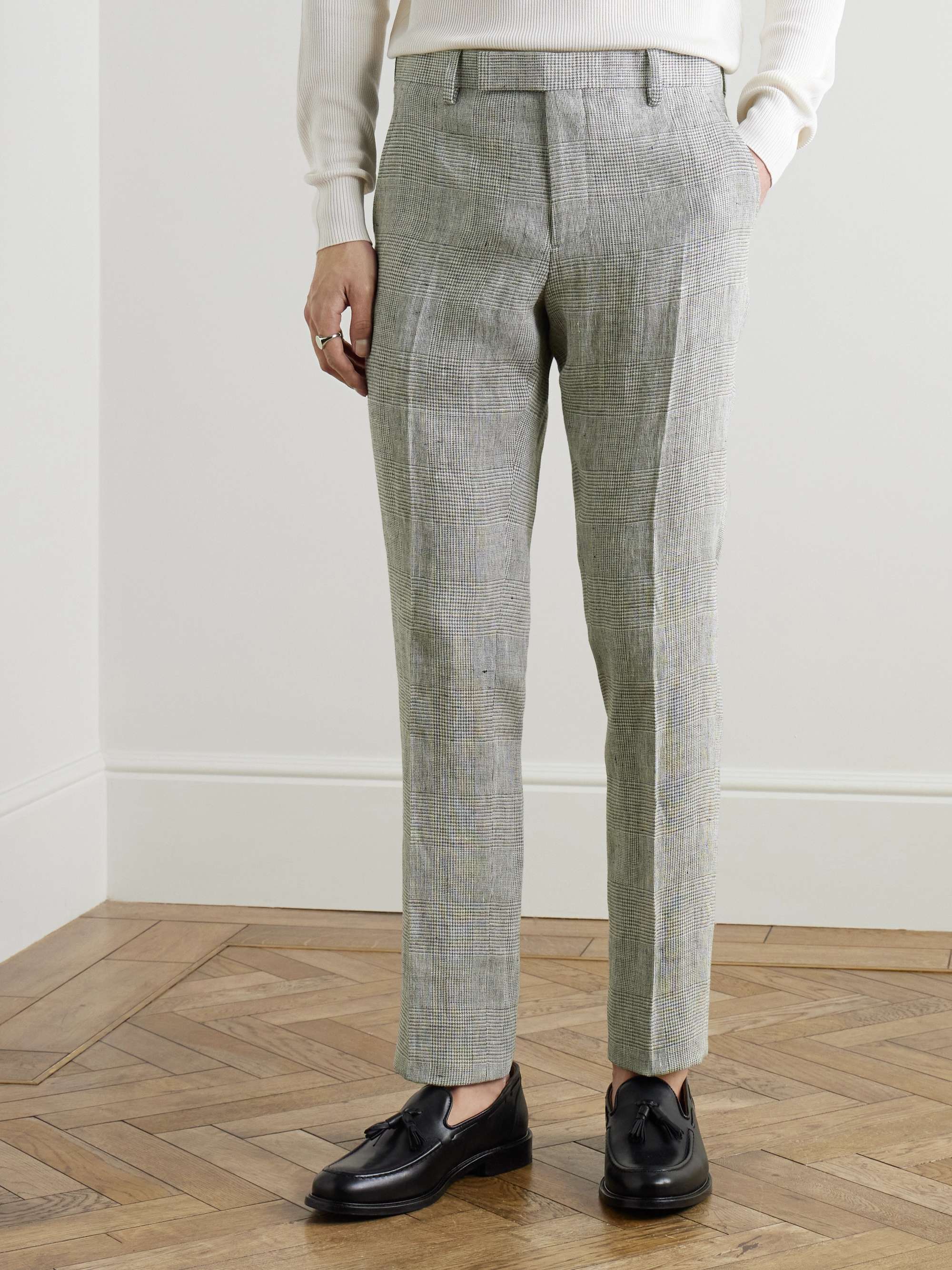 Phillip Straight-Leg Prince of Wales Checked Linen Suit Trousers view