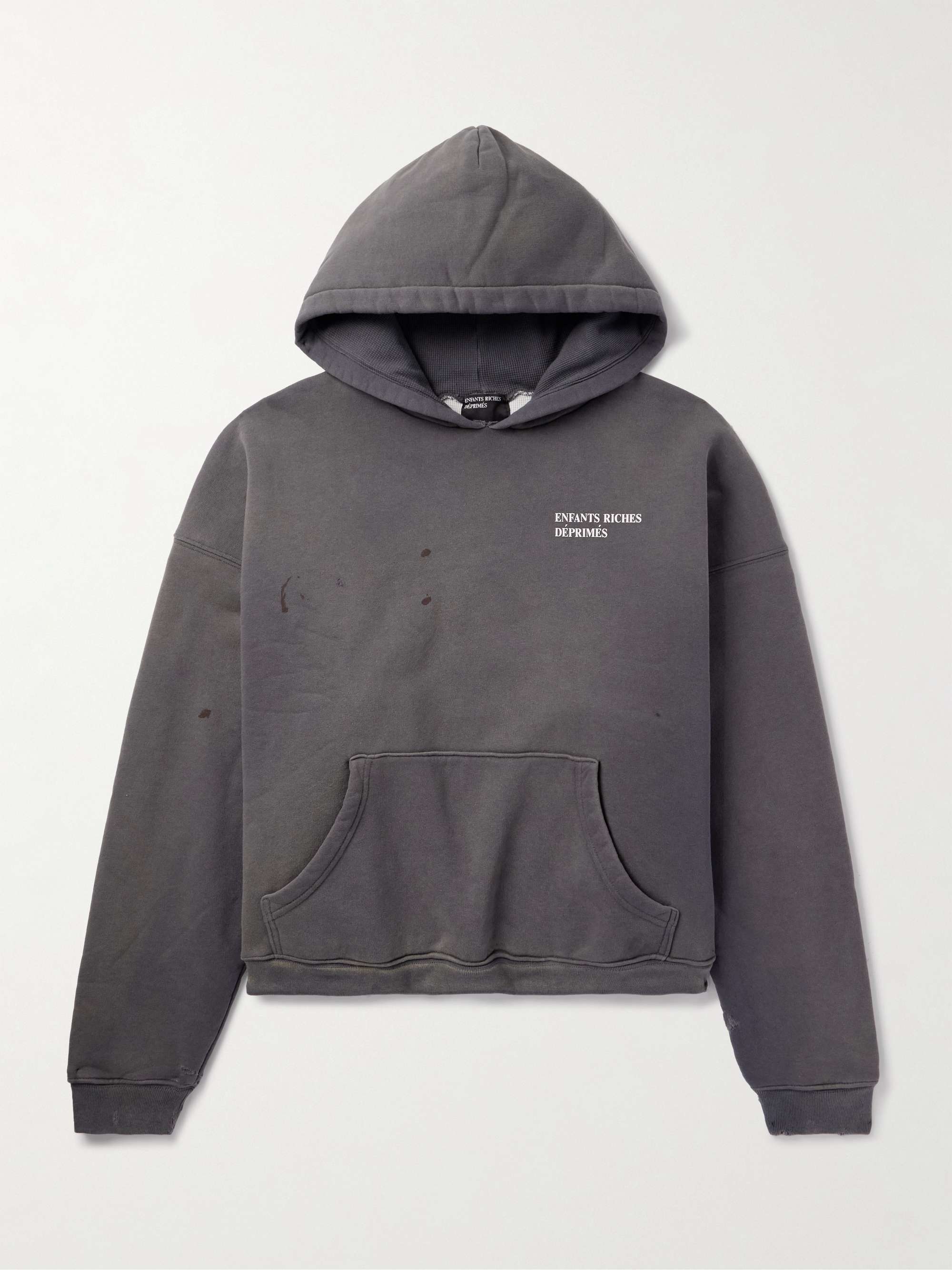 Logo-Print Distressed Cotton-Blend Jersey Hoodie hero visual