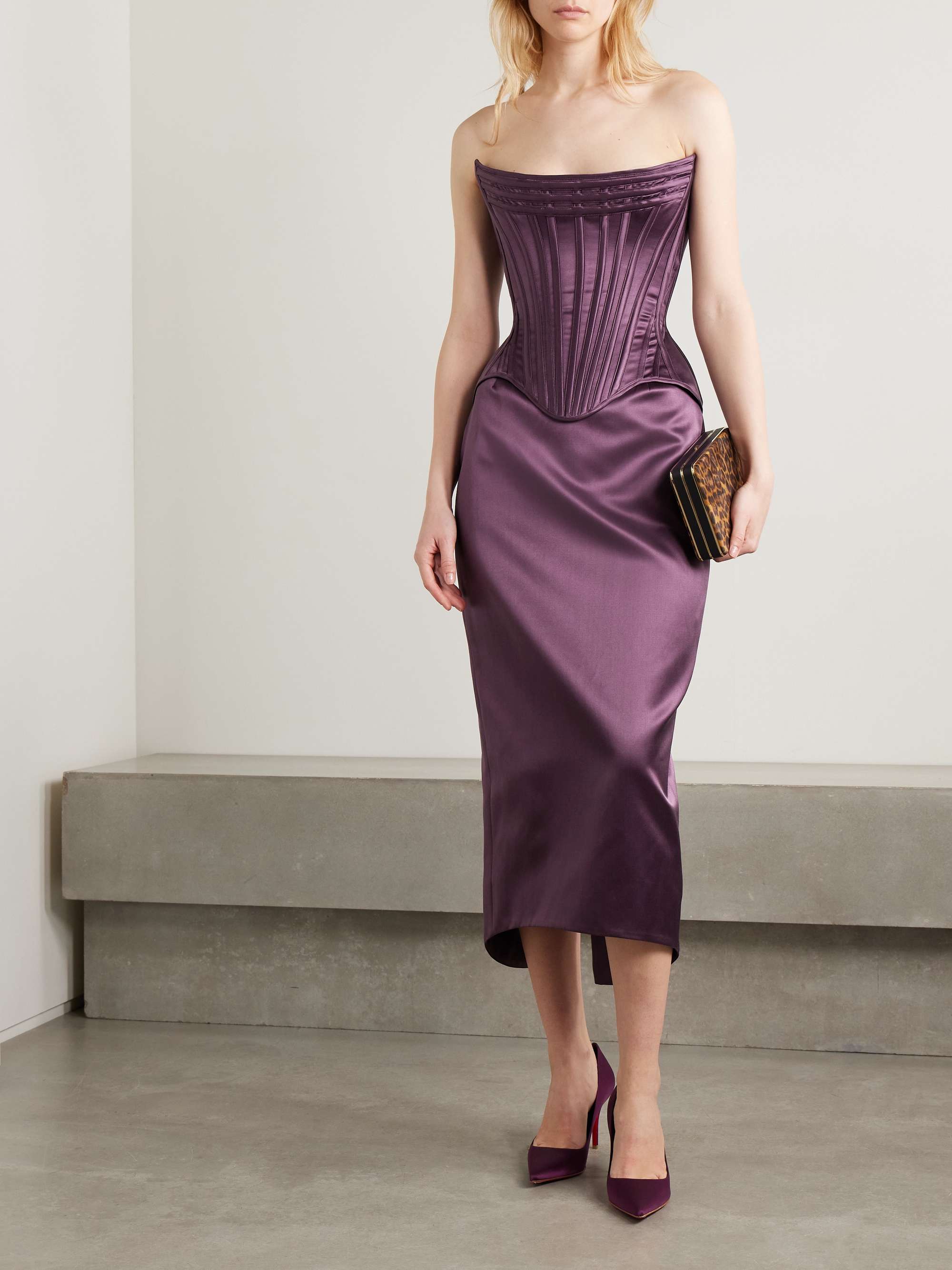 Wasp cotton and silk-blend duchesse-satin midi skirt view