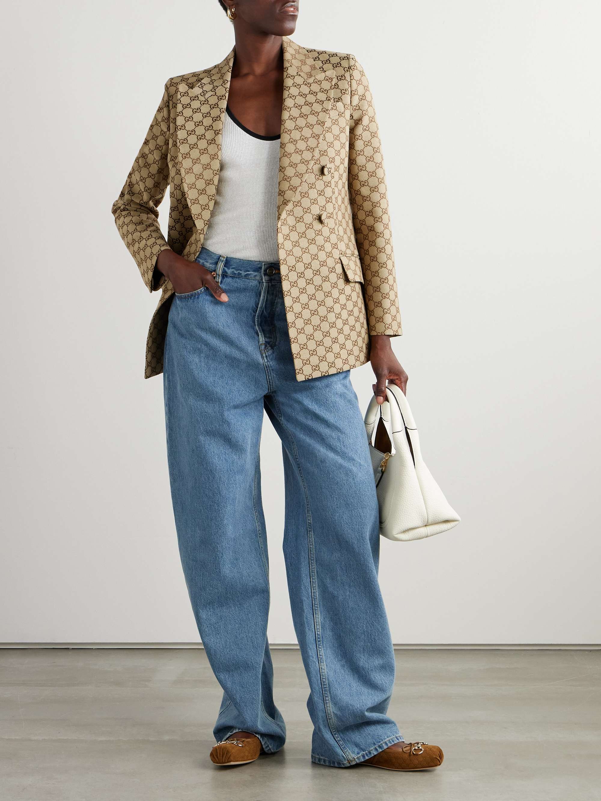 Double-breasted cotton-blend canvas-jacquard blazer view