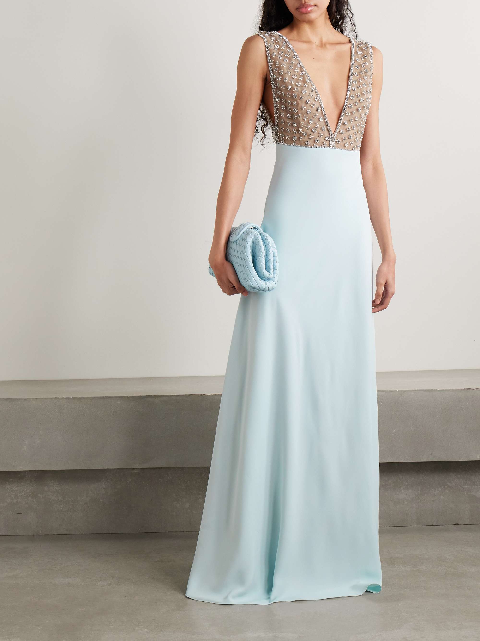 Dania crystal-embellished tulle-trimmed crepe gown view