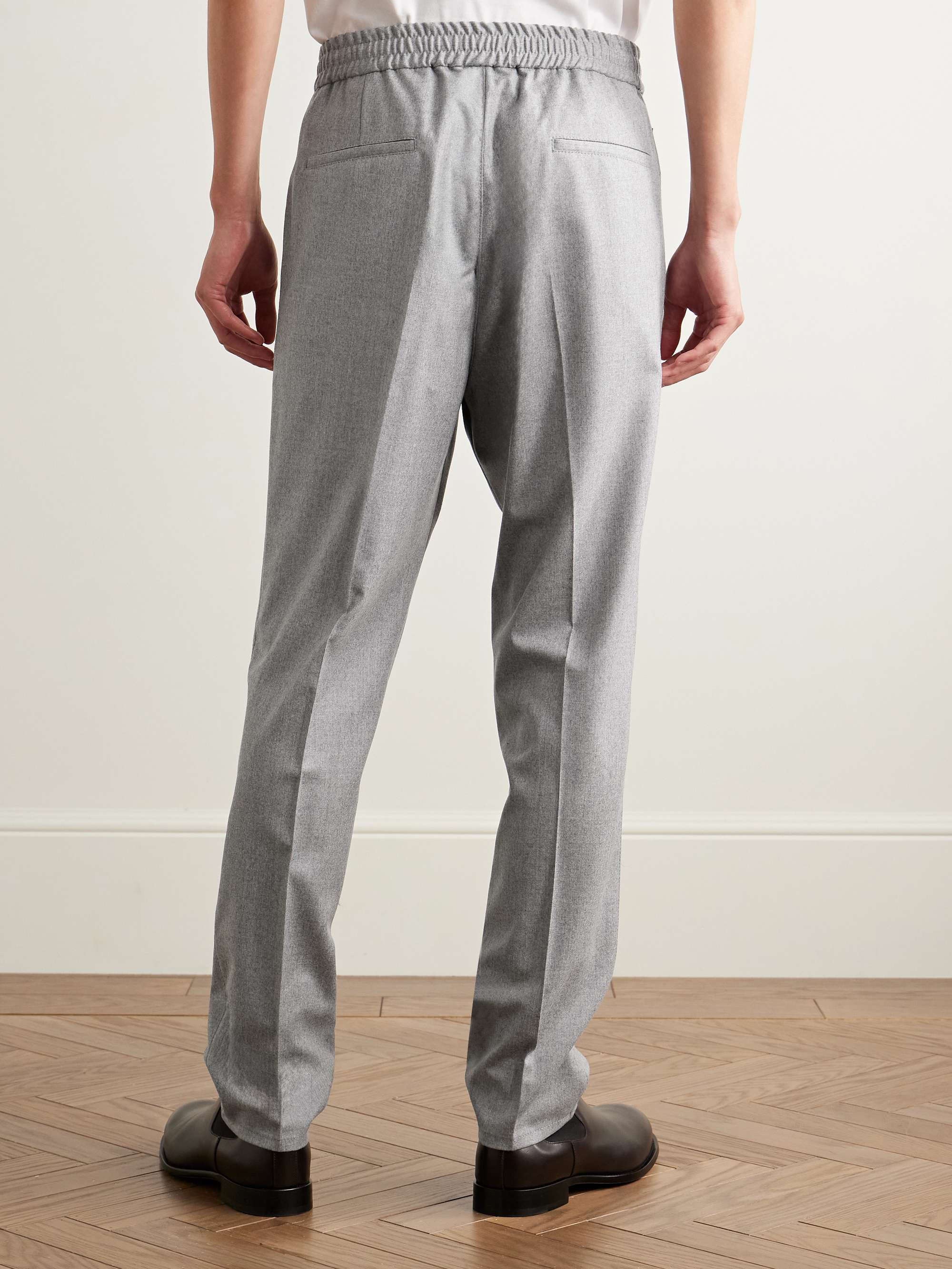 Tapered Pleated Virgin Wool-Flannel Drawstring Trousers view