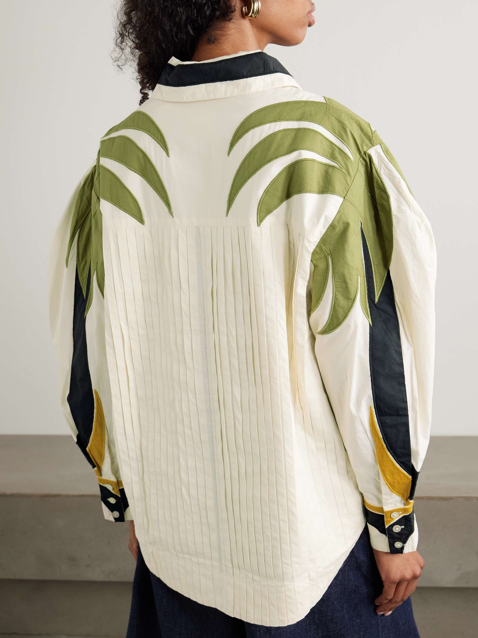 Coconut Tree Flow pintucked paneled cotton blouse view