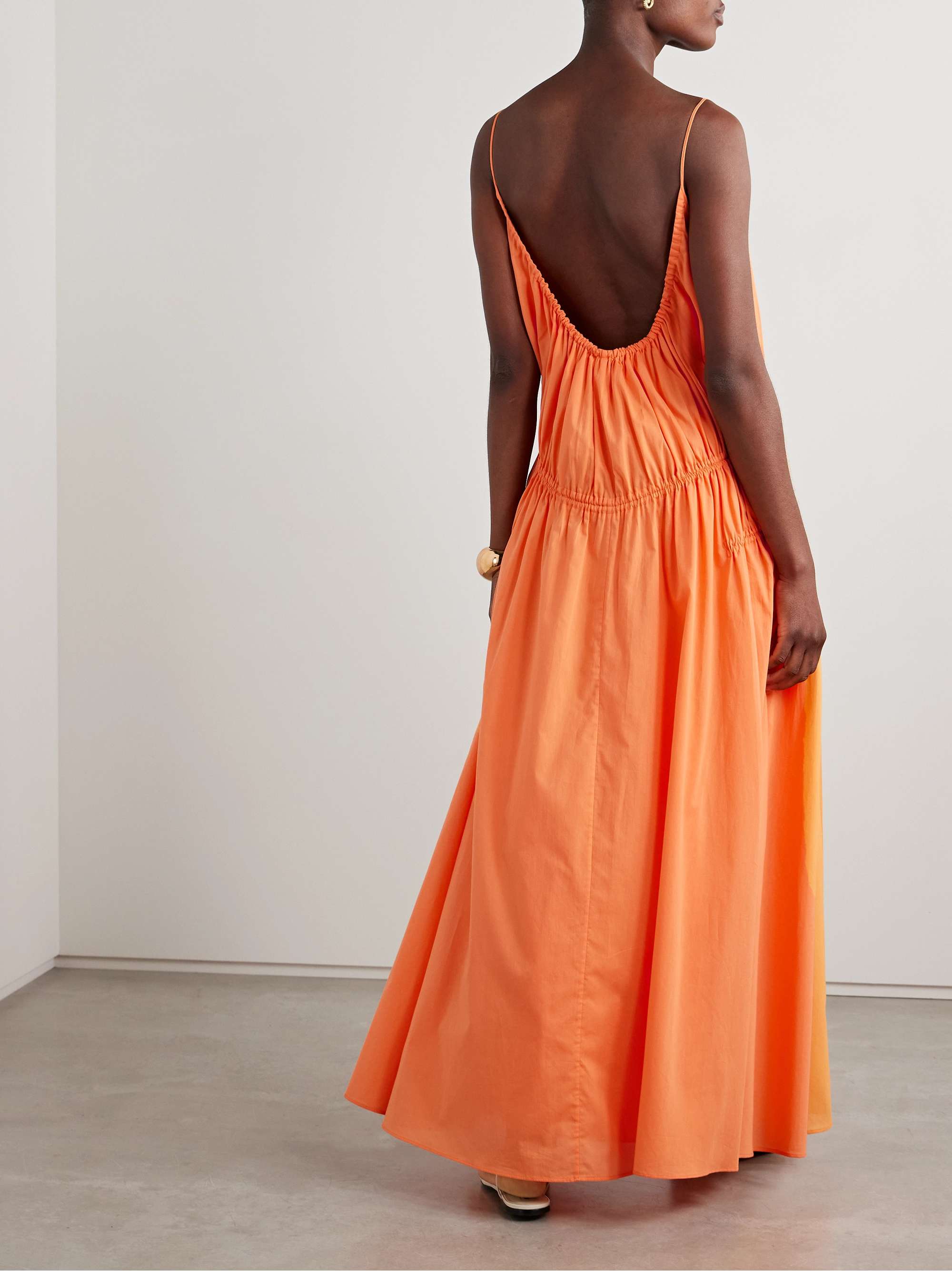 Gathered tiered organic cotton-poplin maxi dress view