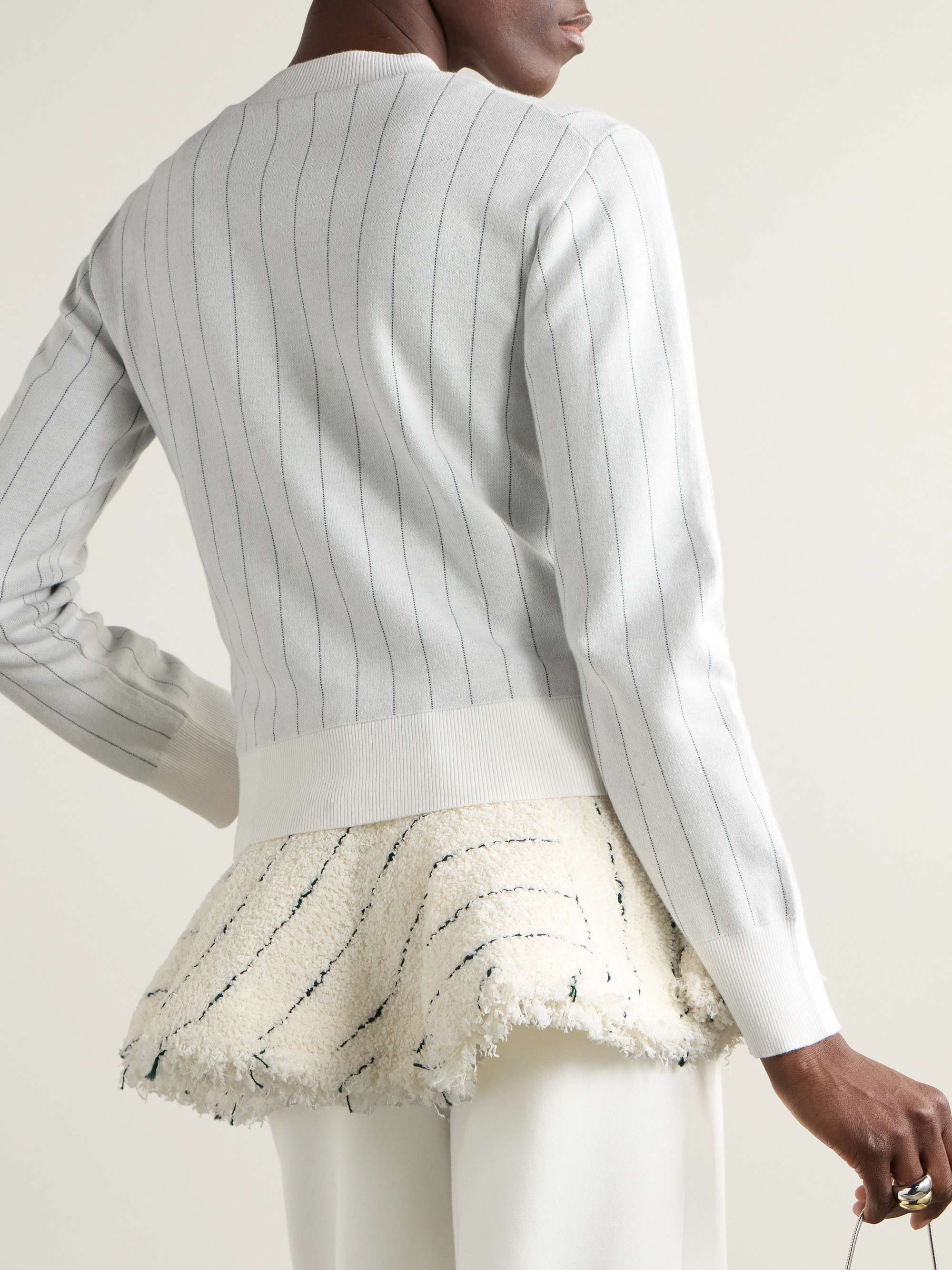 Layered striped cotton and bouclé-tweed sweater view
