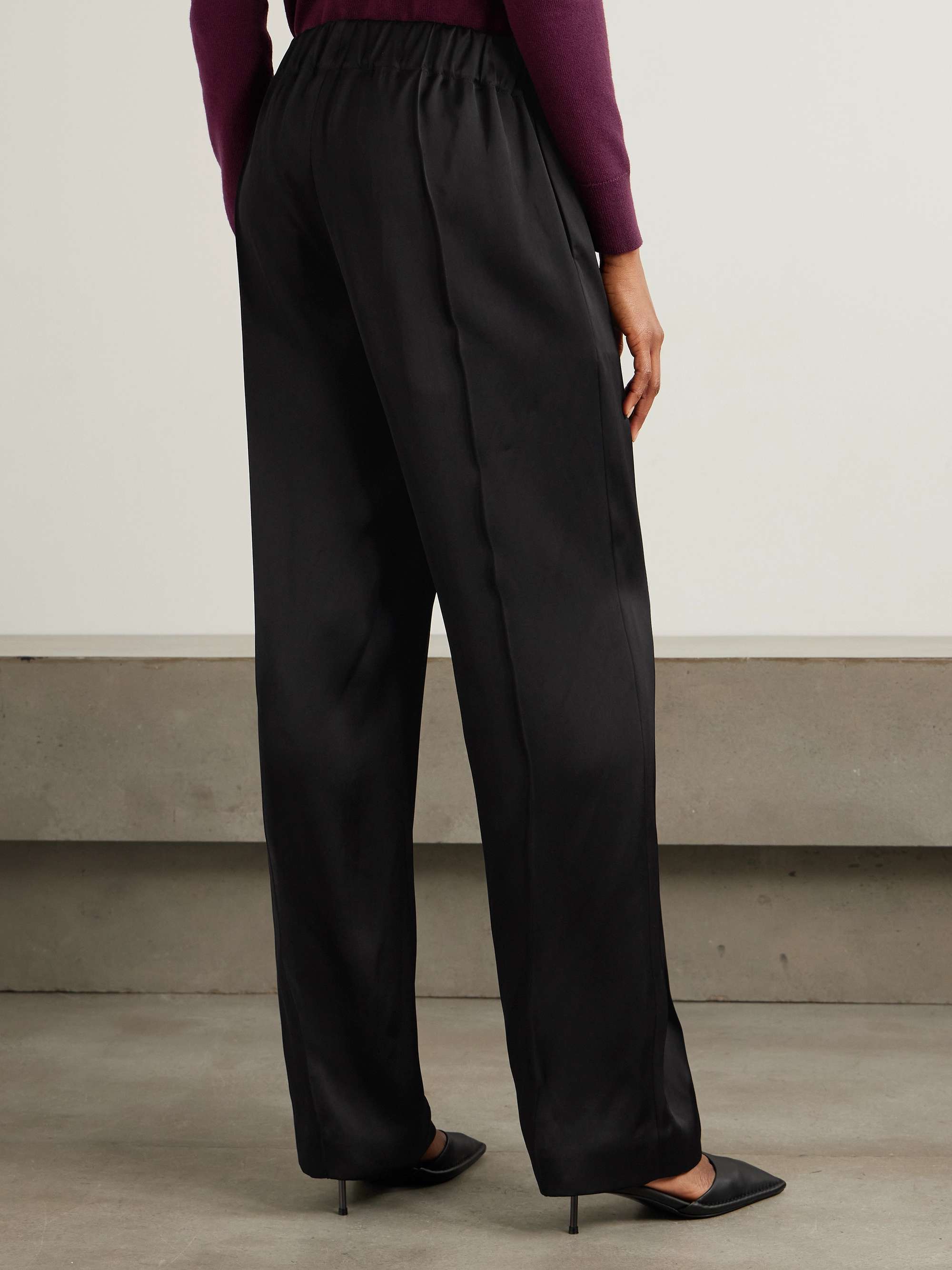Pleated satin straight-leg track pants view