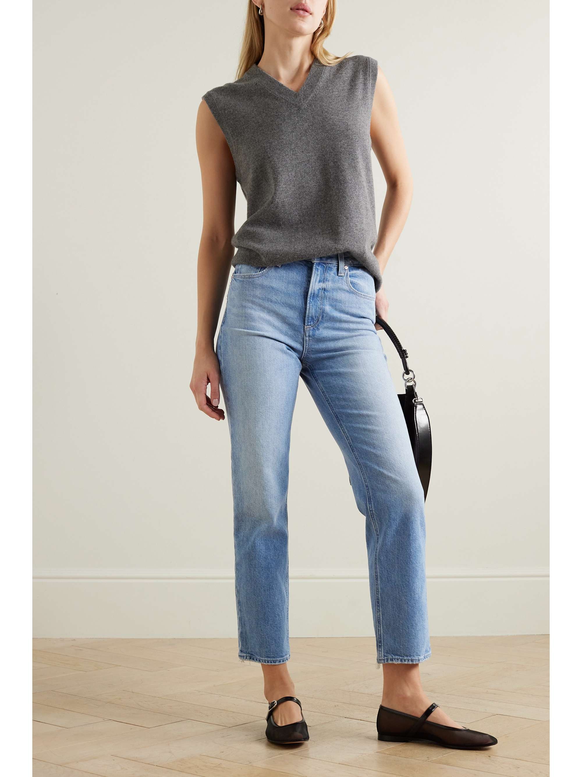 + NET SUSTAIN Noella distressed high-rise straight-leg organic jeans view