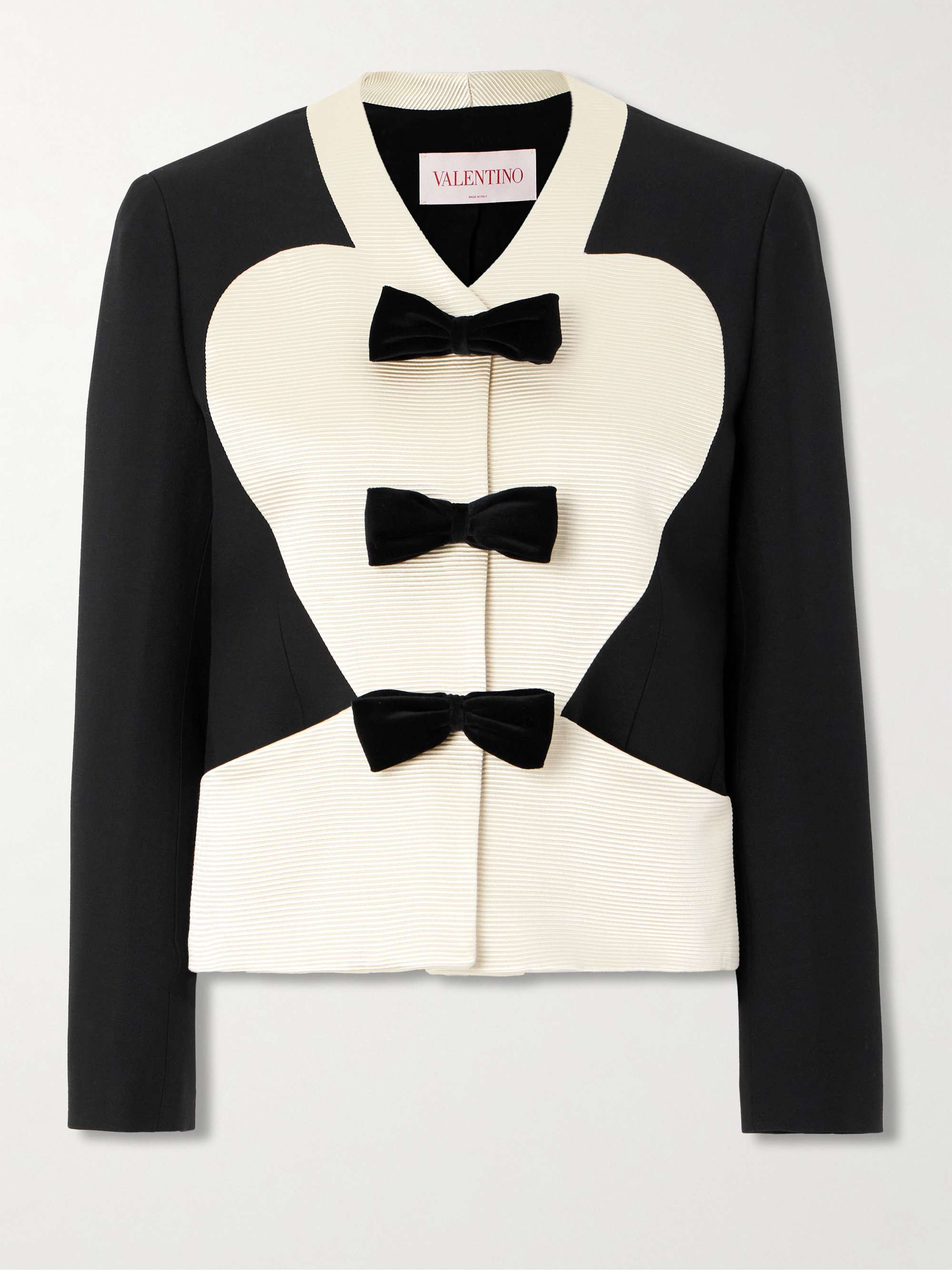 Bow-embellished ribbed cotton-blend and wool and silk-blend crepe jacket hero visual