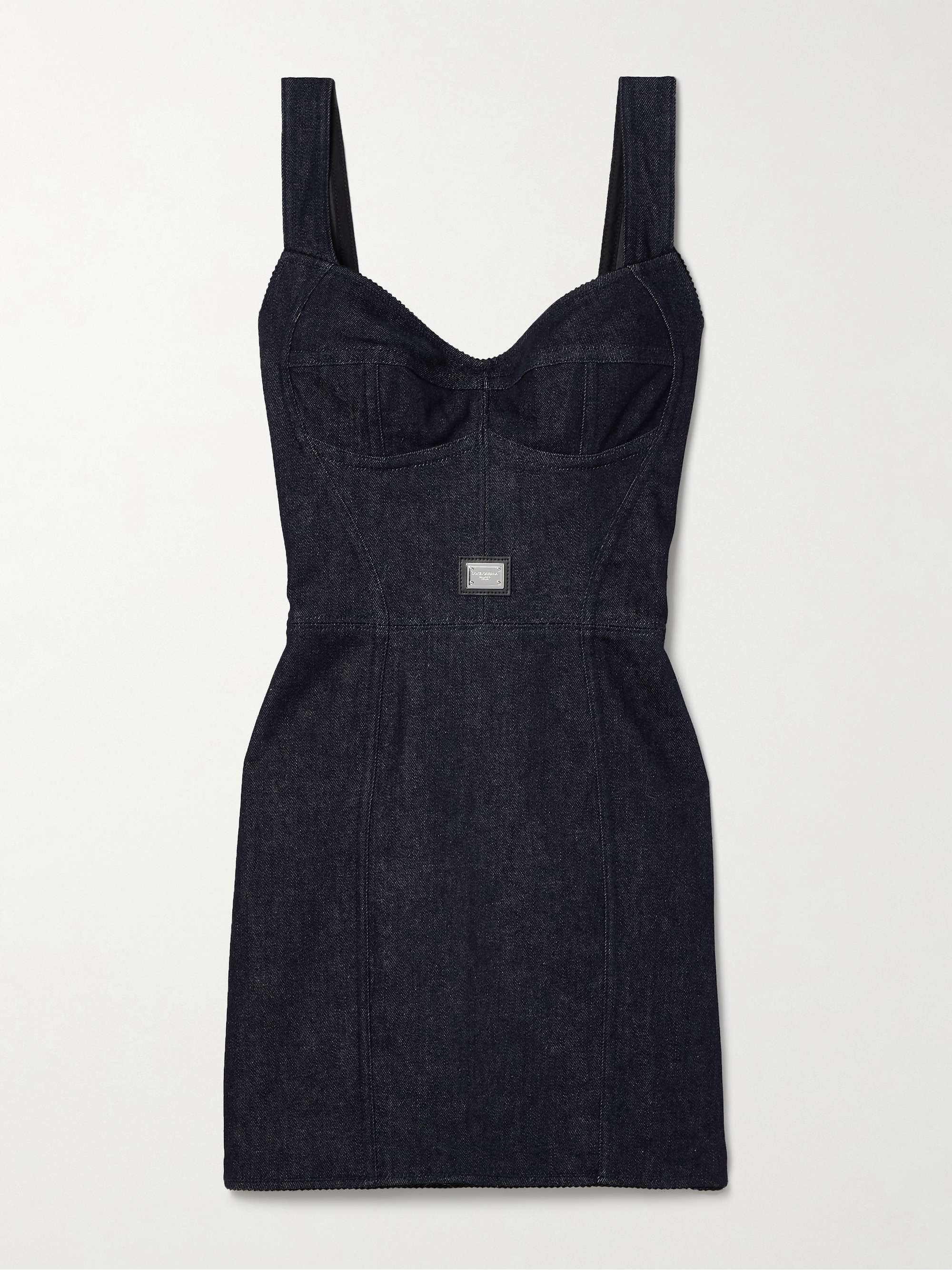 Tulle-trimmed denim mini dress hero visual