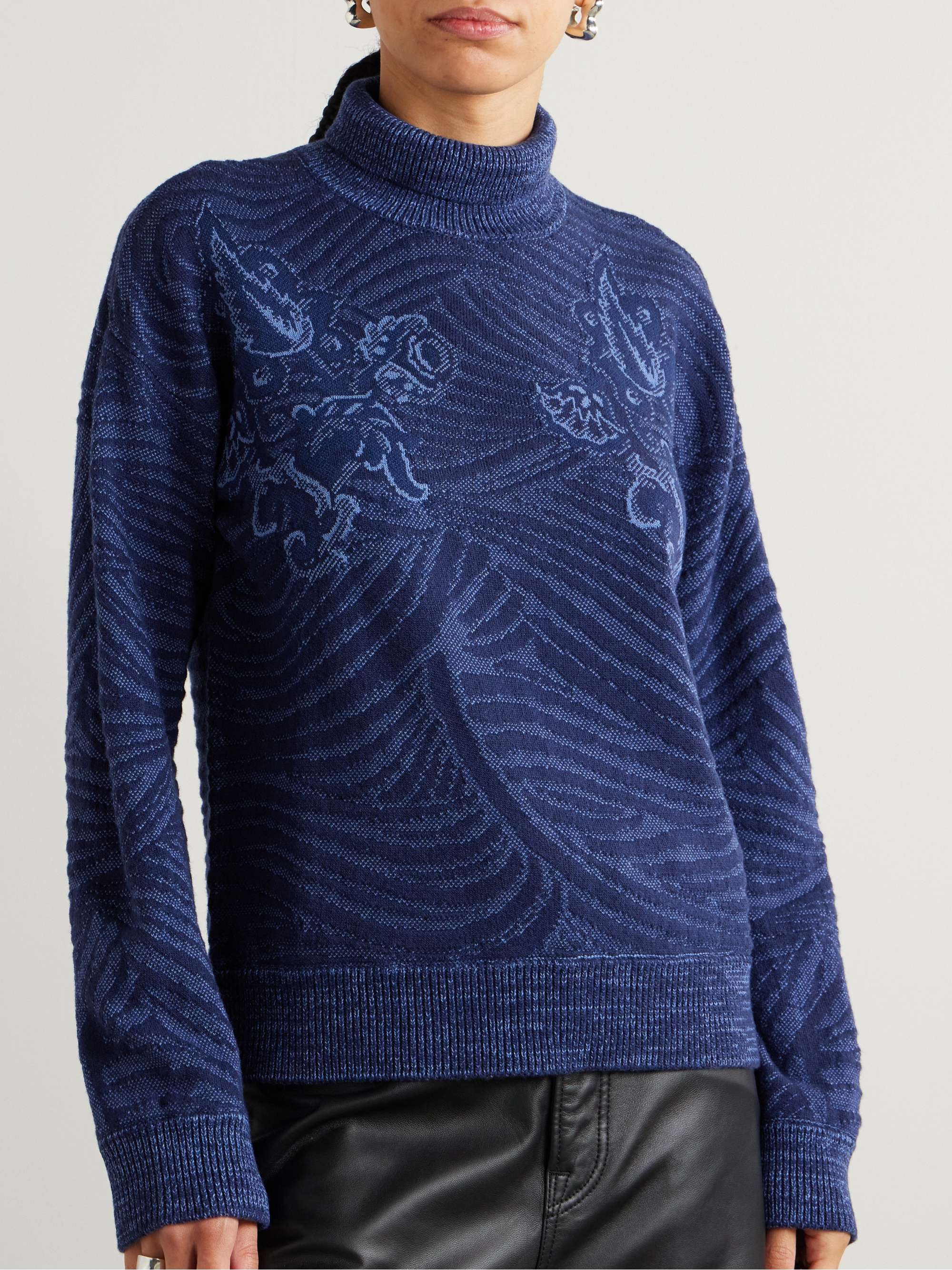 Jacquard-knit wool-blend turtleneck sweater view