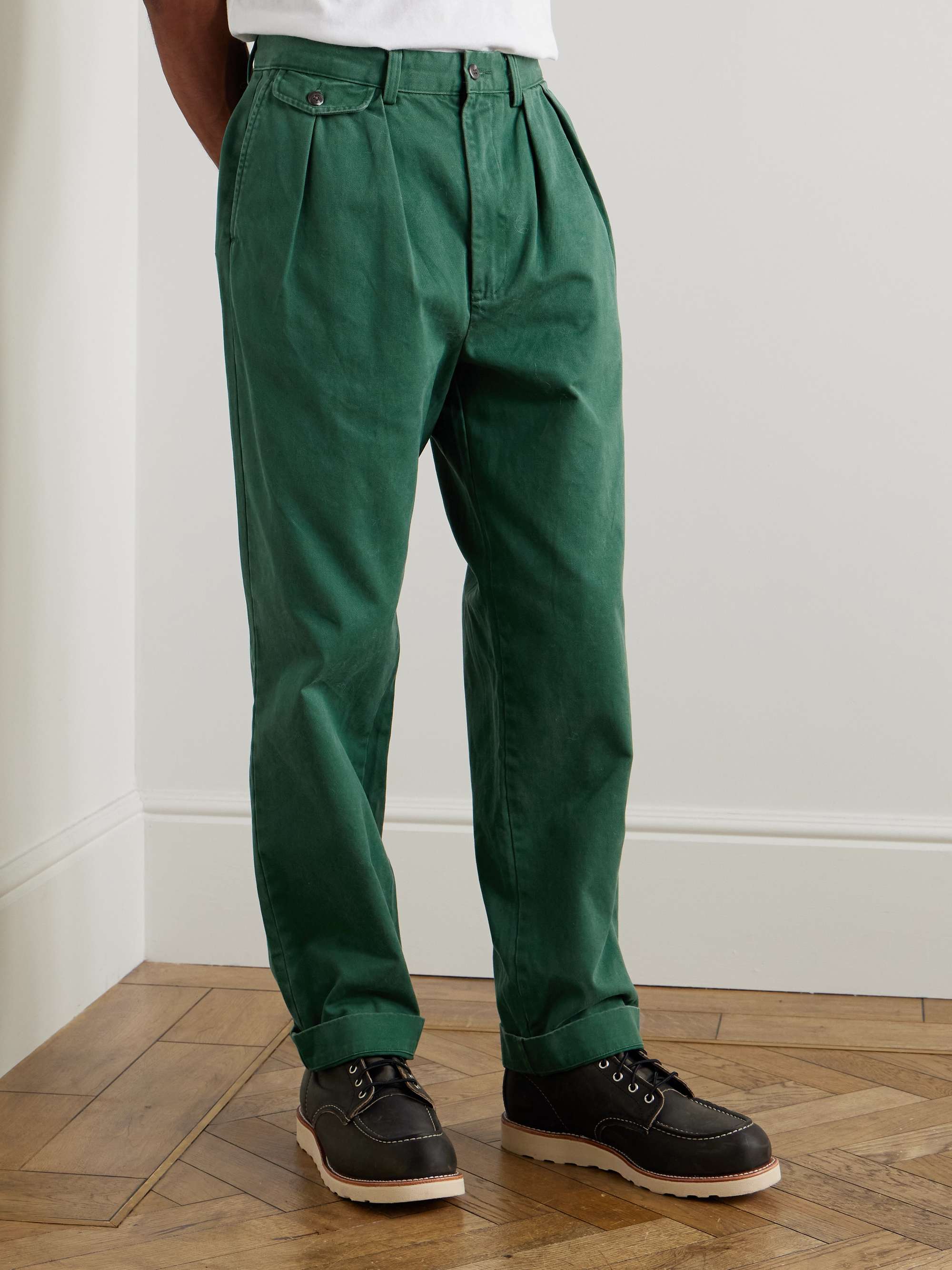 Tapered Pleated Cotton-Twill Chinos view