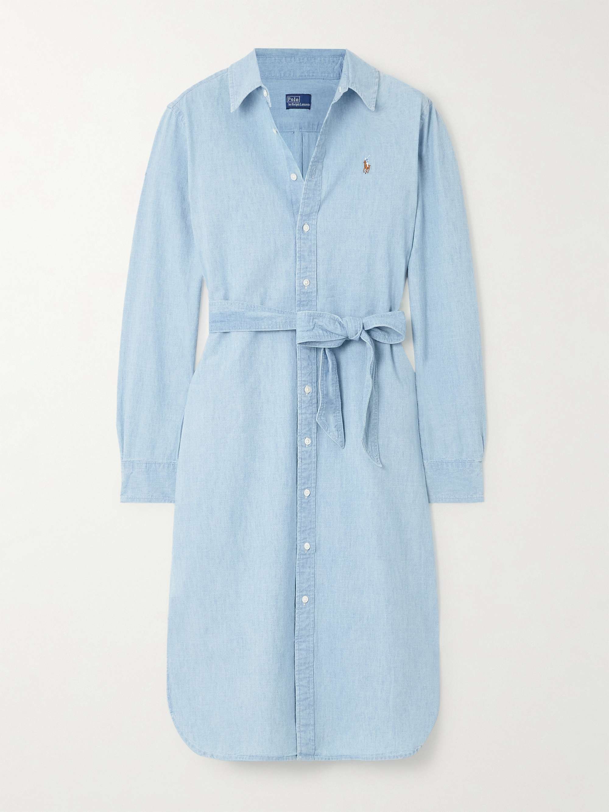Cory embroidered belted cotton-chambray midi shirt dress hero visual
